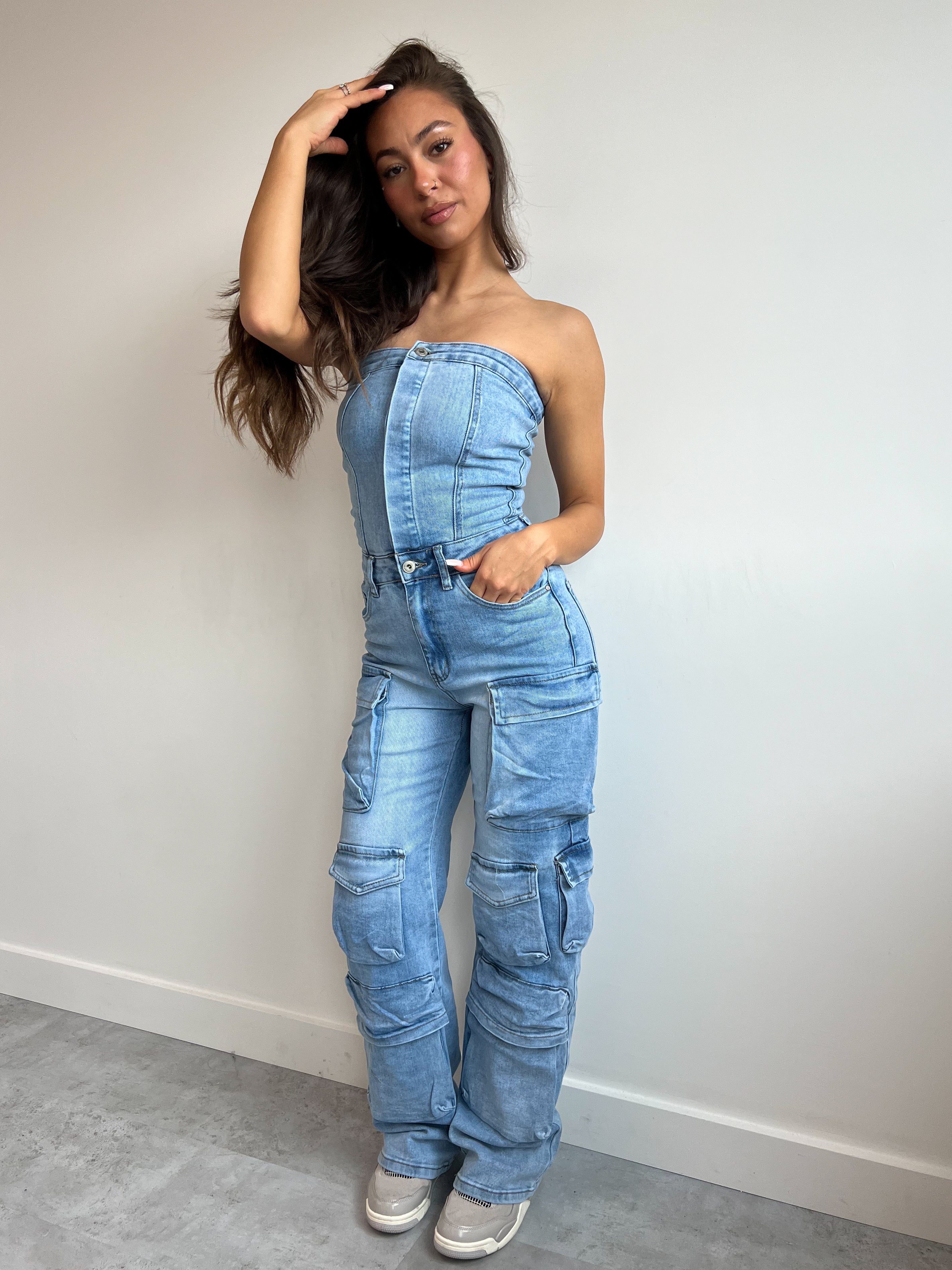 ATTICO INSPIRED STRETCH JUMPSUIT BLUE