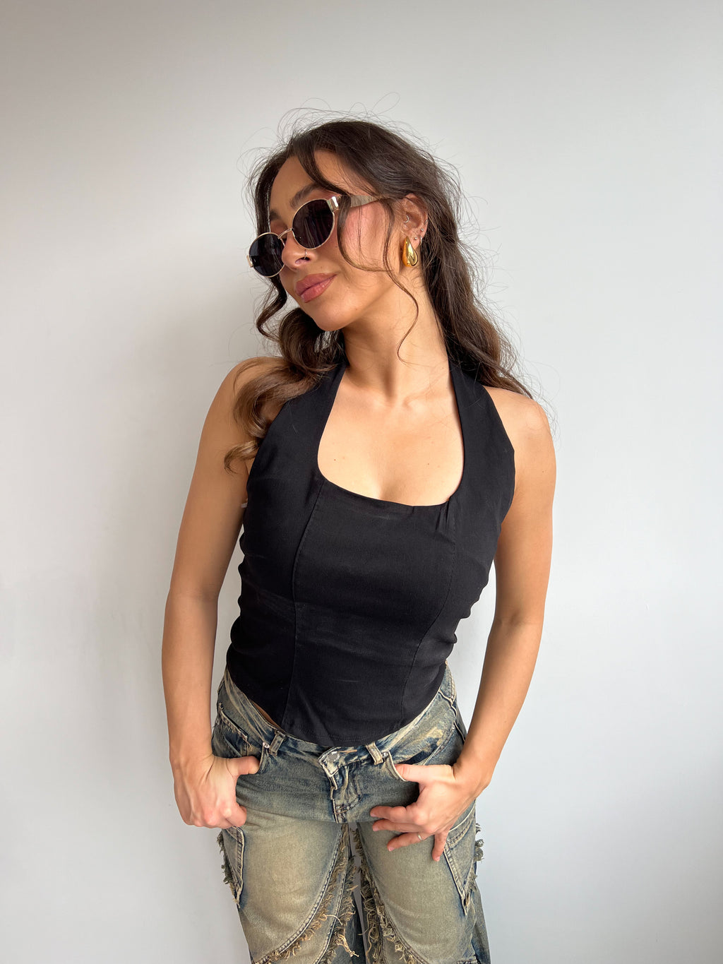 HALTER OPEN BACK TOP BLACK