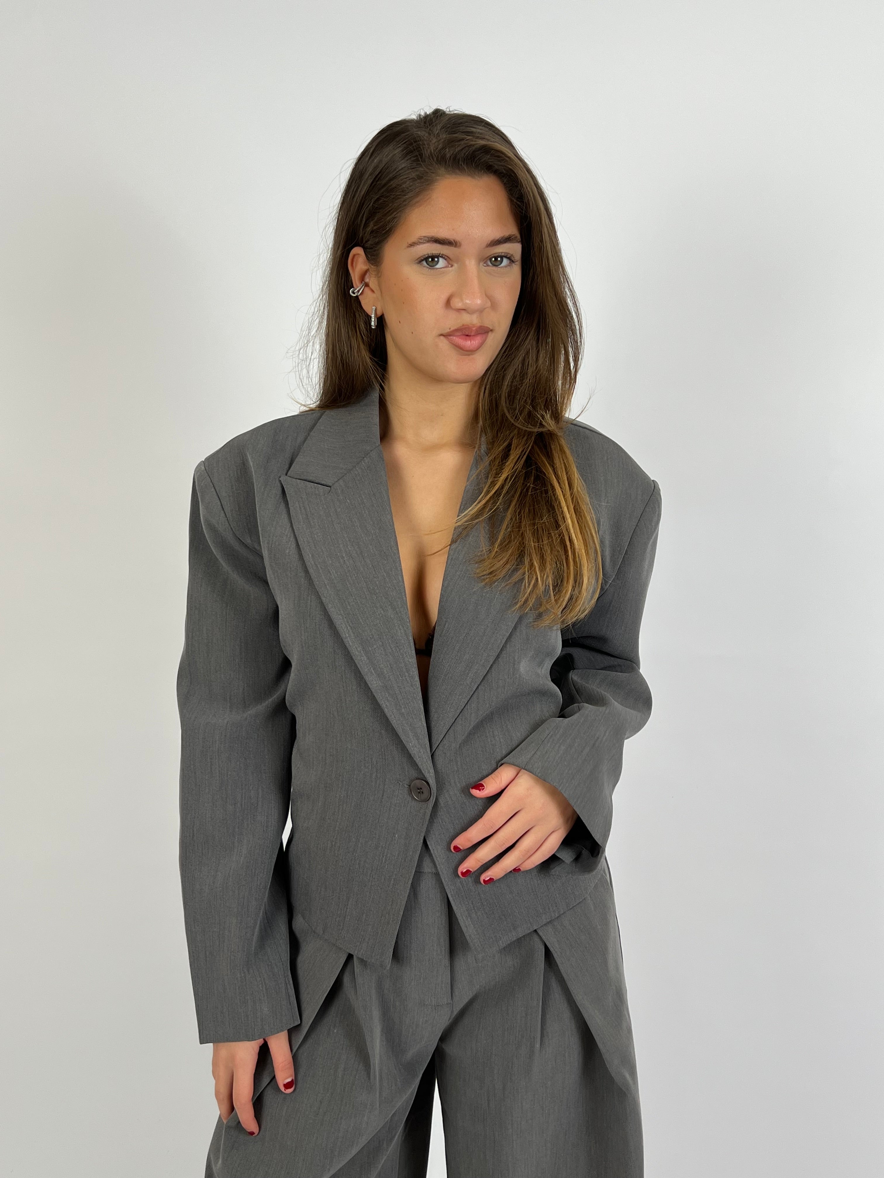 PREMIUM BELTED BLAZER GREY