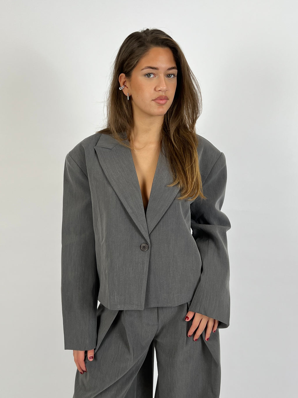 PREMIUM BELTED BLAZER GREY