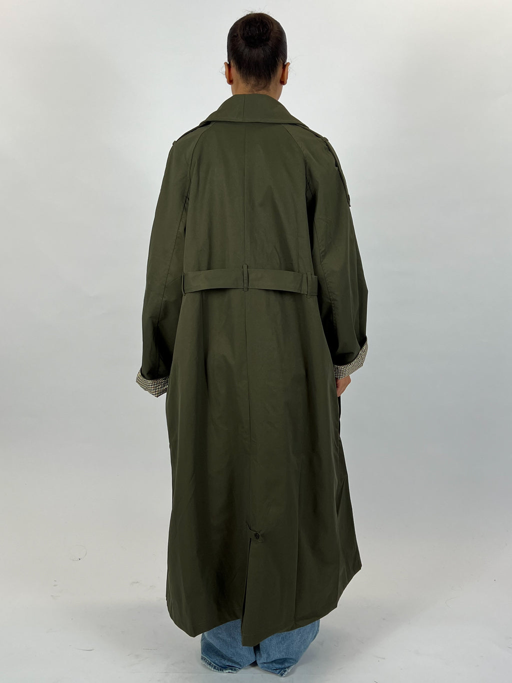 CHECHERED MAXI TRENCH COAT ARMY