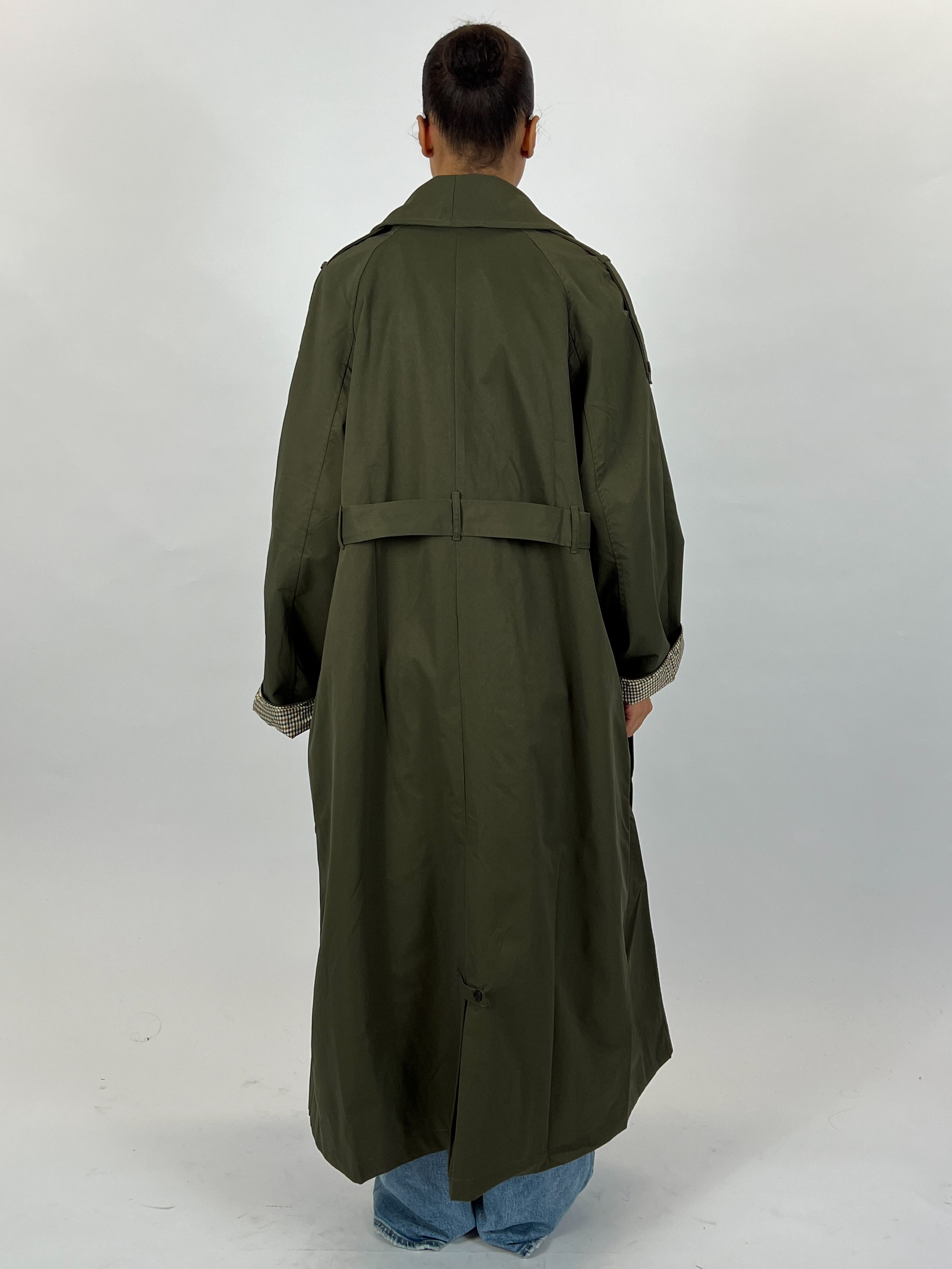 CHECHERED MAXI TRENCH COAT ARMY