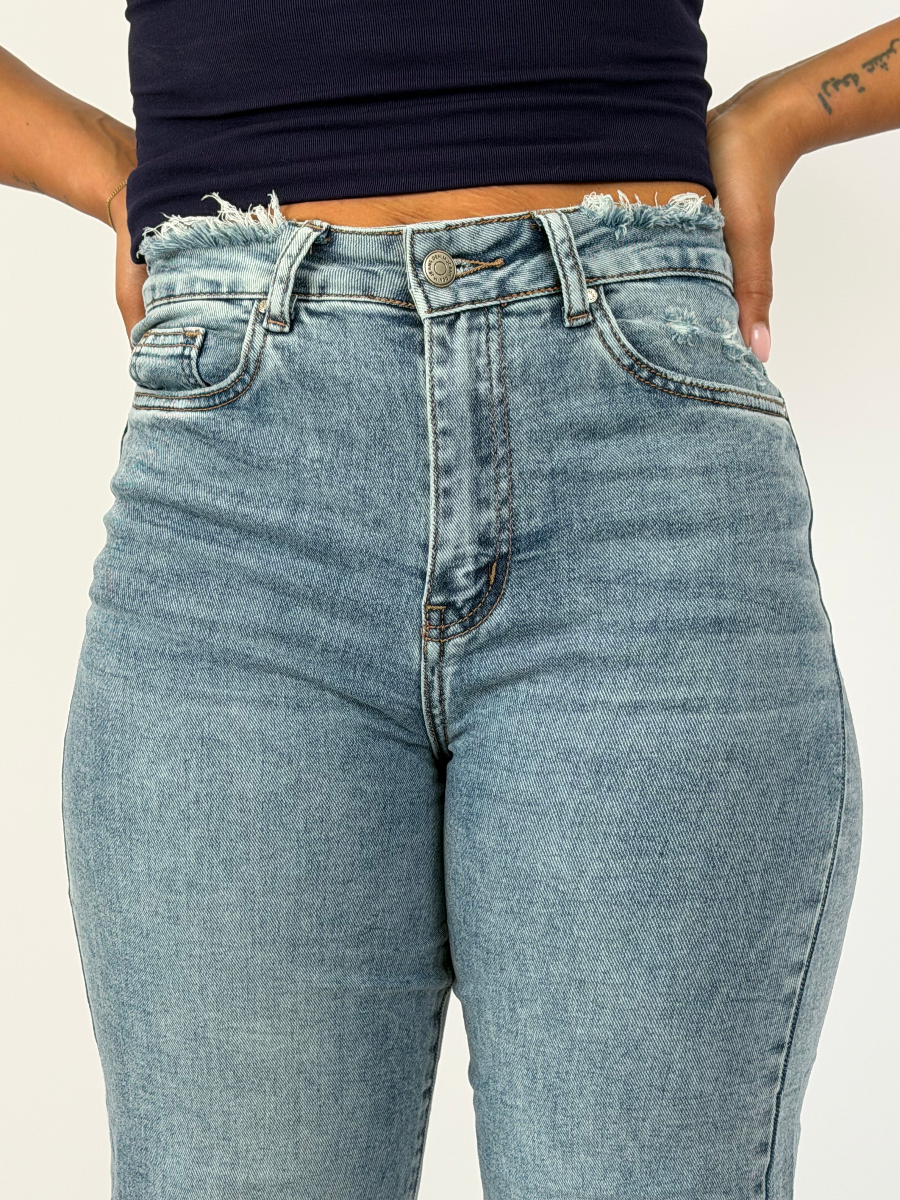 DIDI  DISTRESSED STRETCH WIDE LEG BLUE HM5372