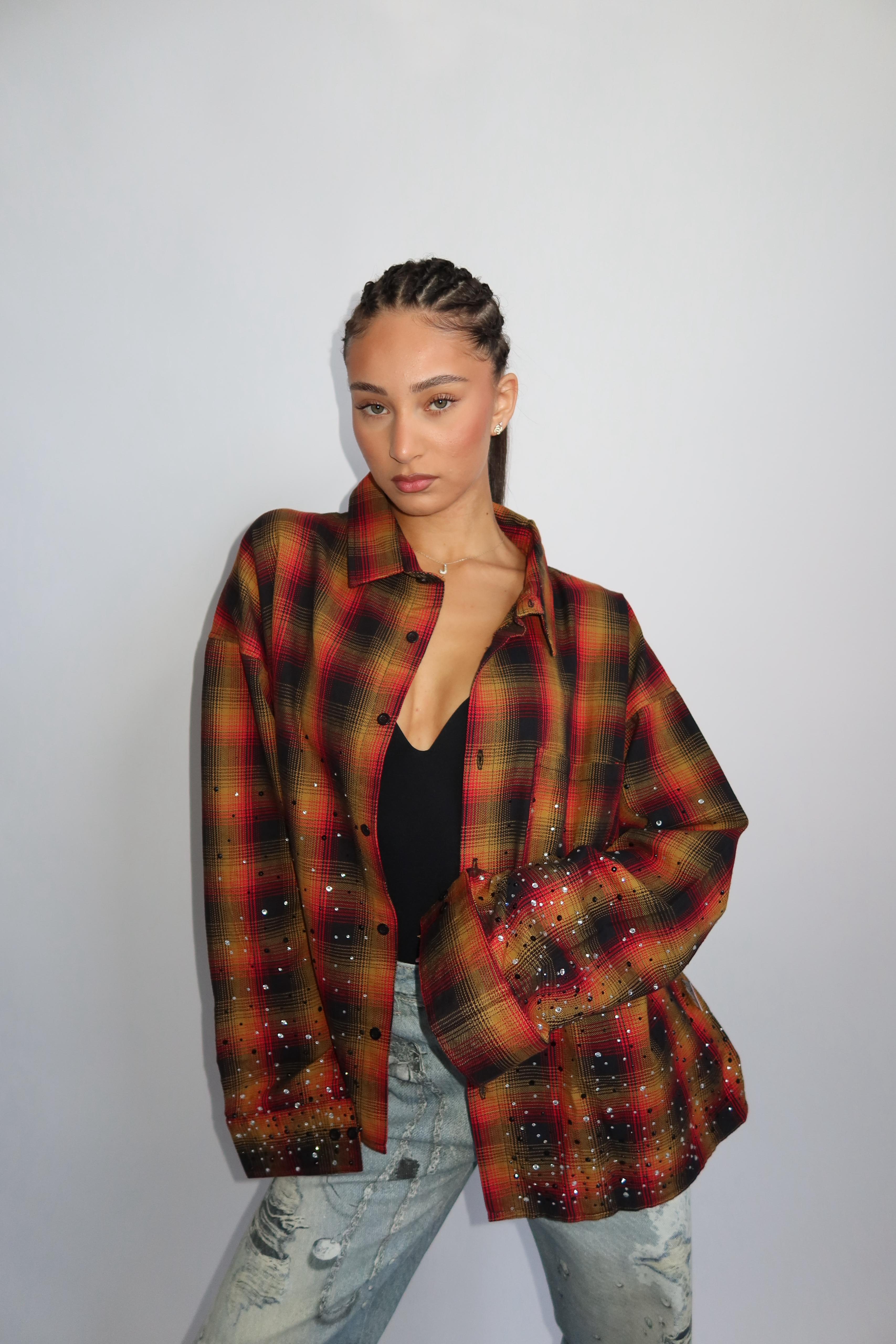 EXCLUSIVE CHECKED RHINESTONES SHIRT