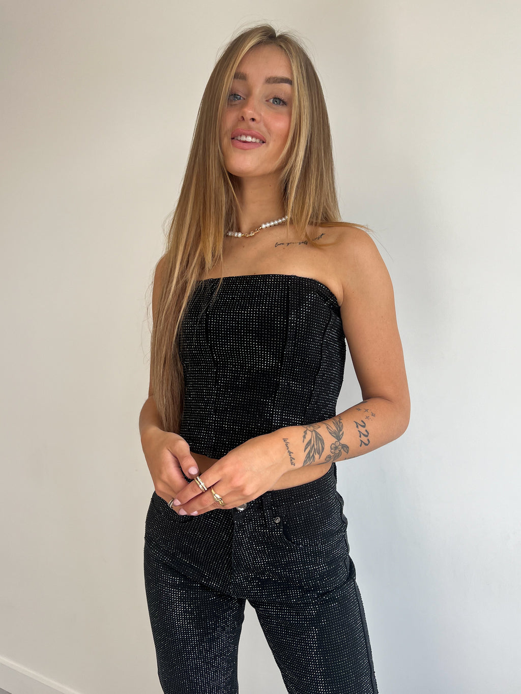 VOLLSTÄNDIG STRASS-KORSETT SCHWARZ