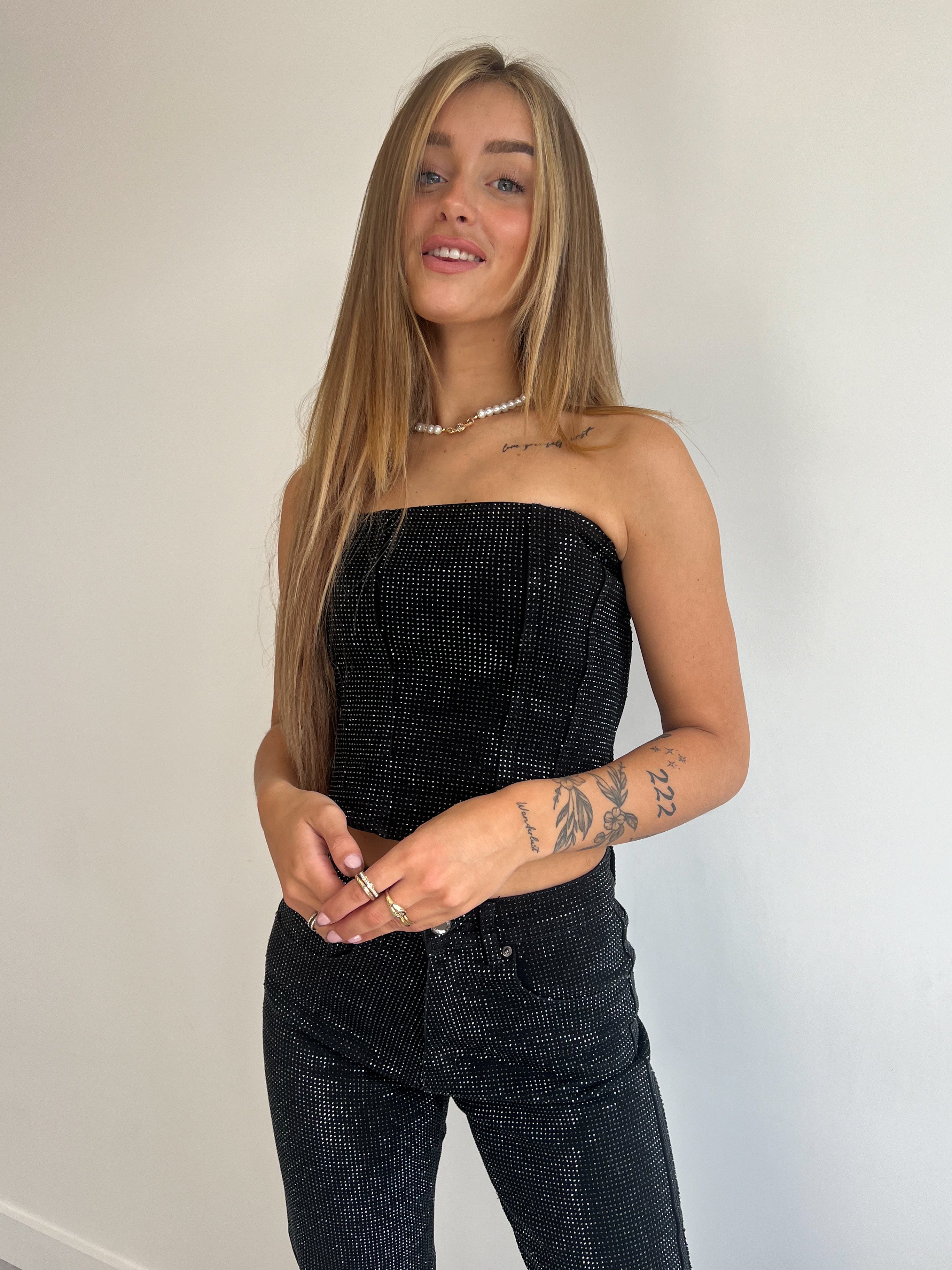 VOLLSTÄNDIG STRASS-KORSETT SCHWARZ