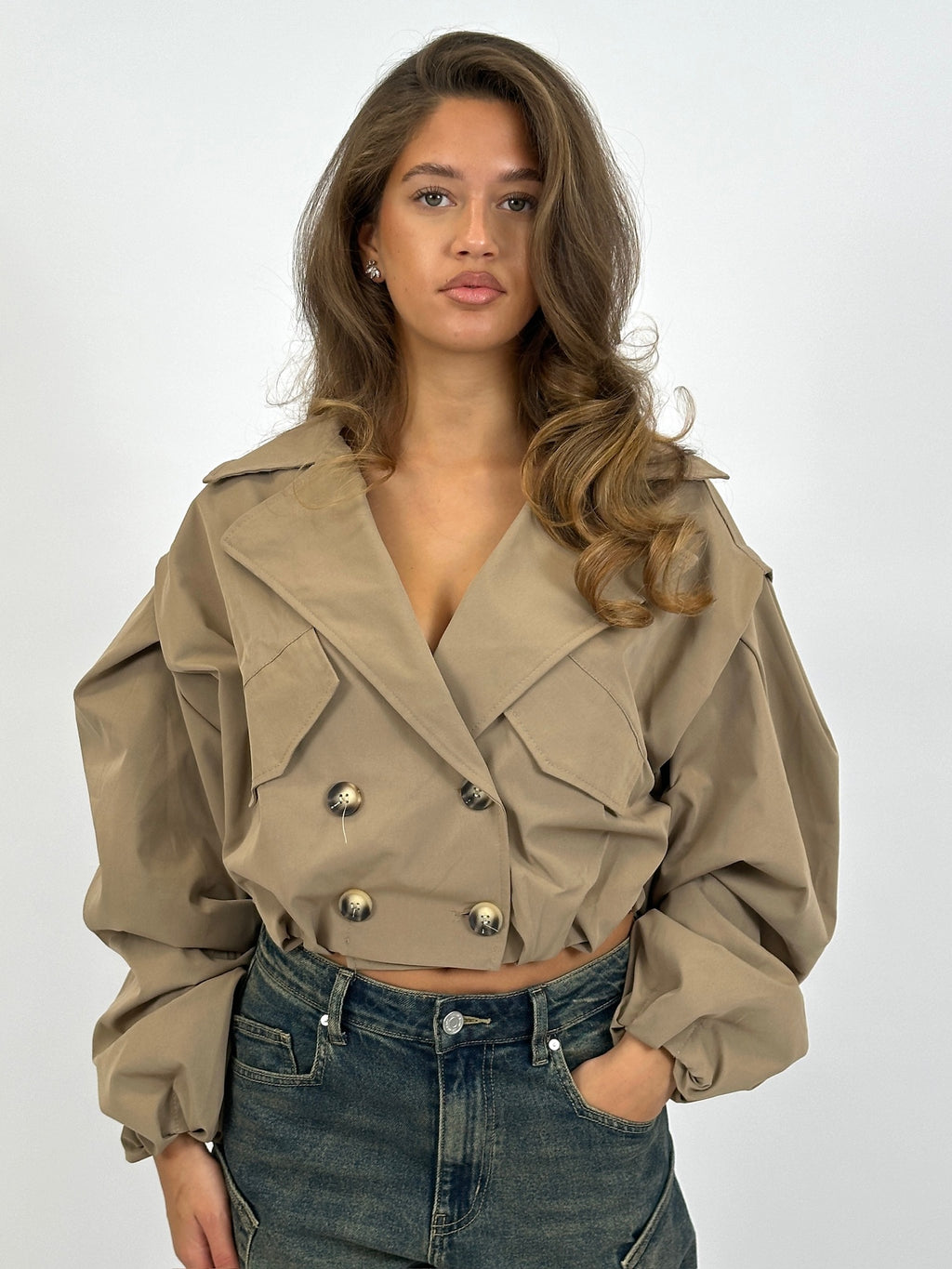 CROPPED PUFFY TRENCH CAMEL