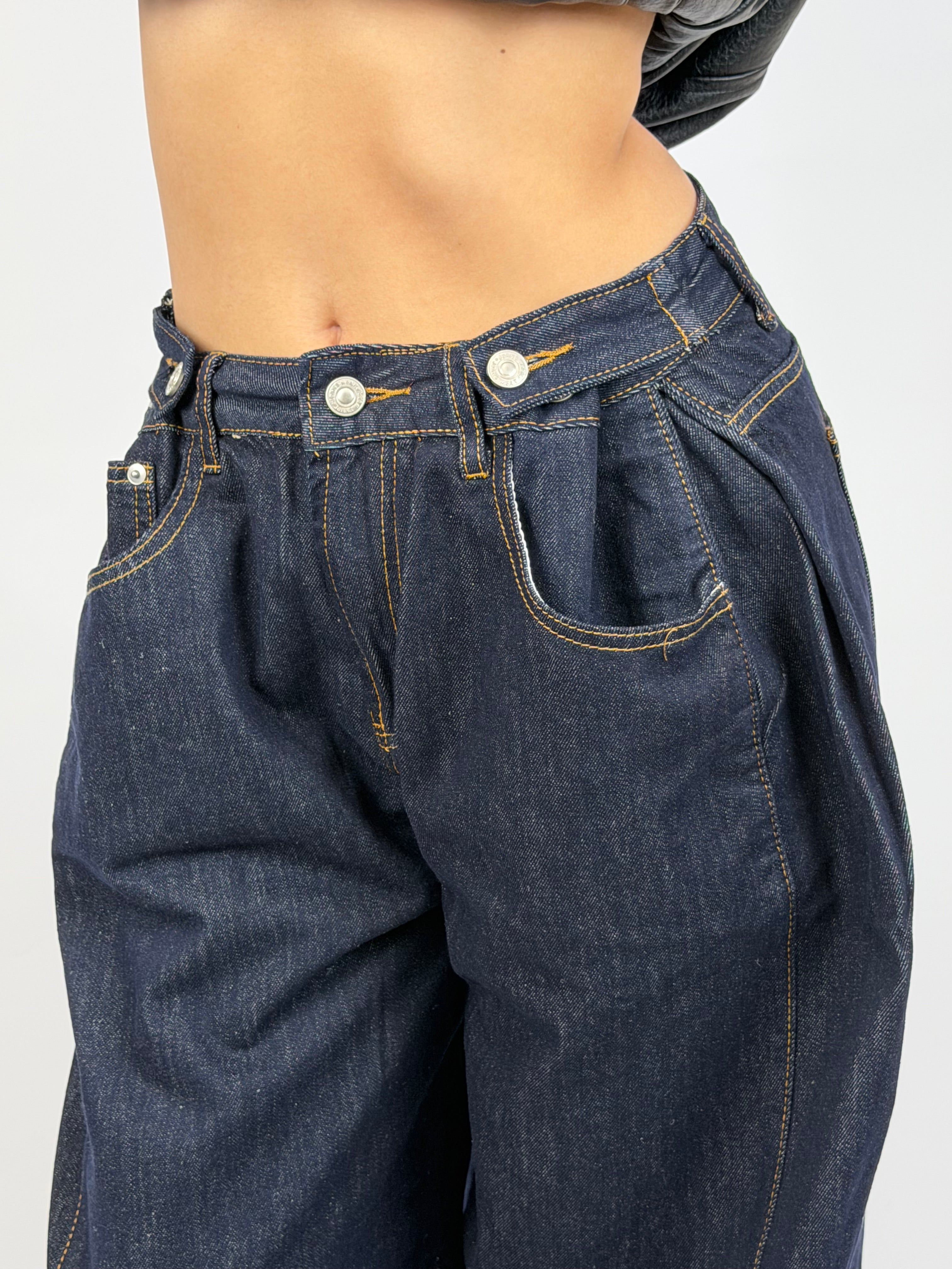 SINCHED WAIST WIDE LEG DARK BLUE