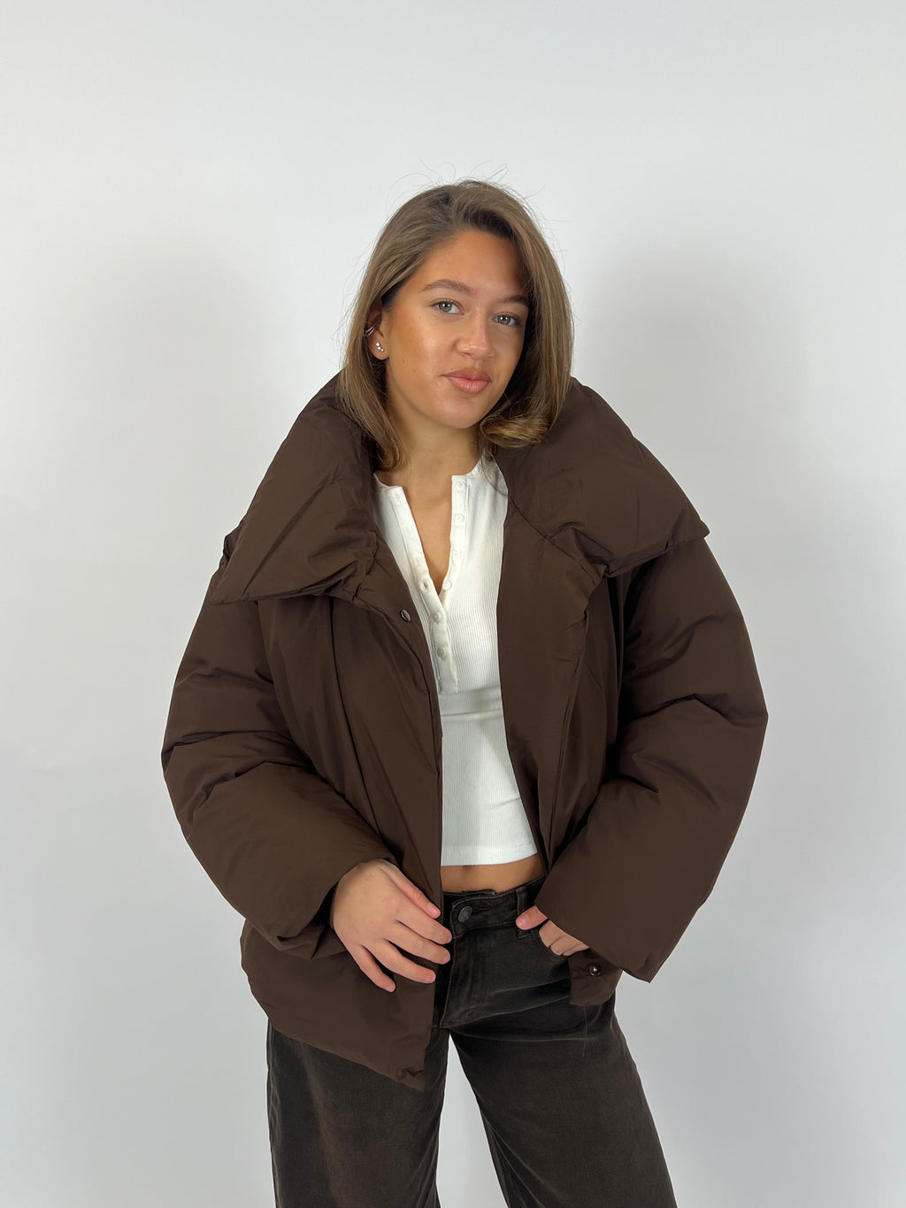 PREMIUM BIG COLLAR PUFFER CHOCO