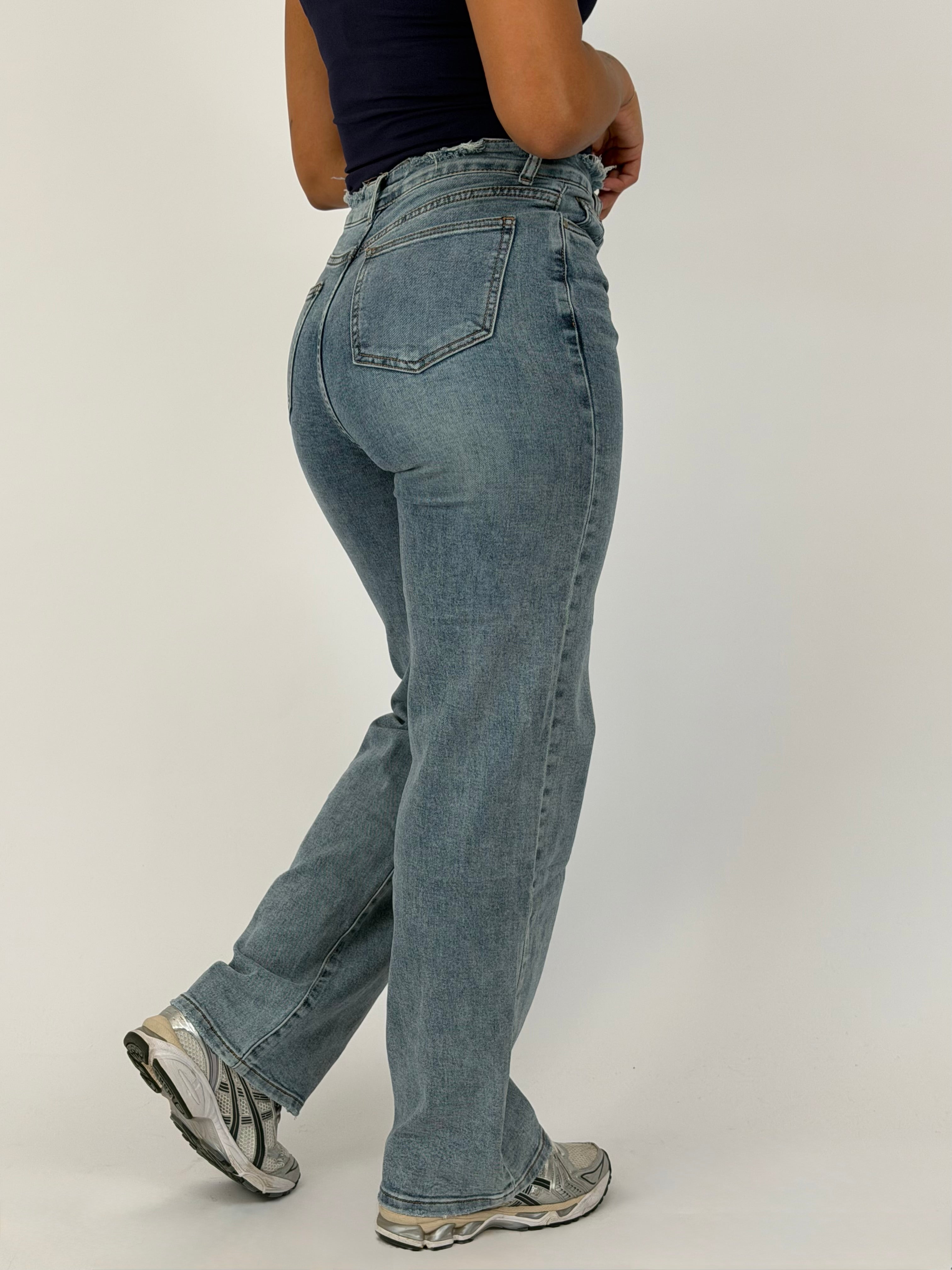 DIDI  DISTRESSED STRETCH WIDE LEG BLUE HM5372