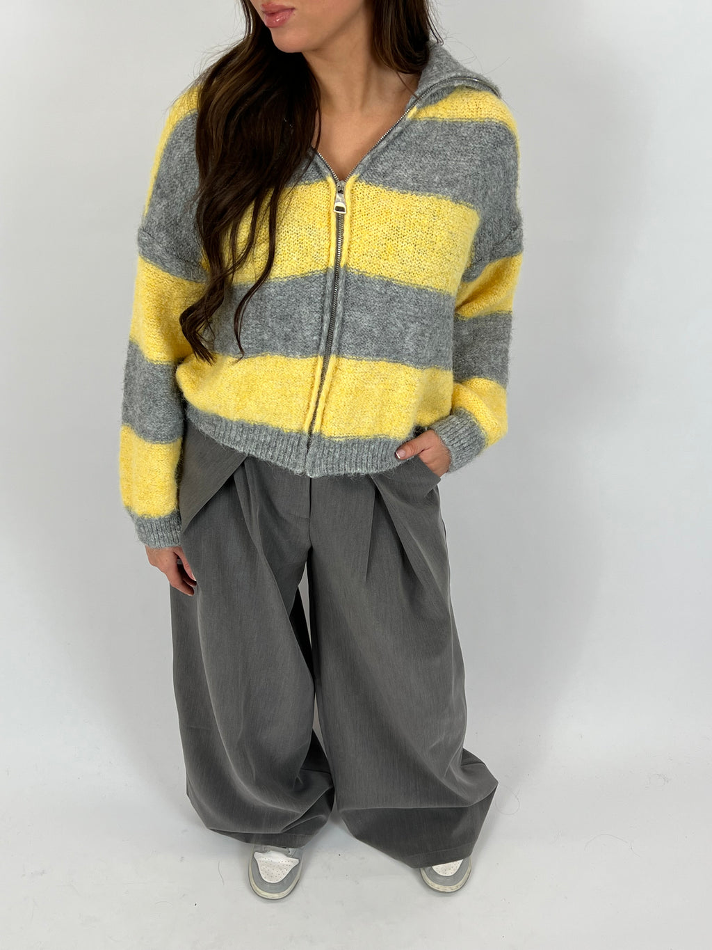 ZIP KNIT GREY/YELLOW