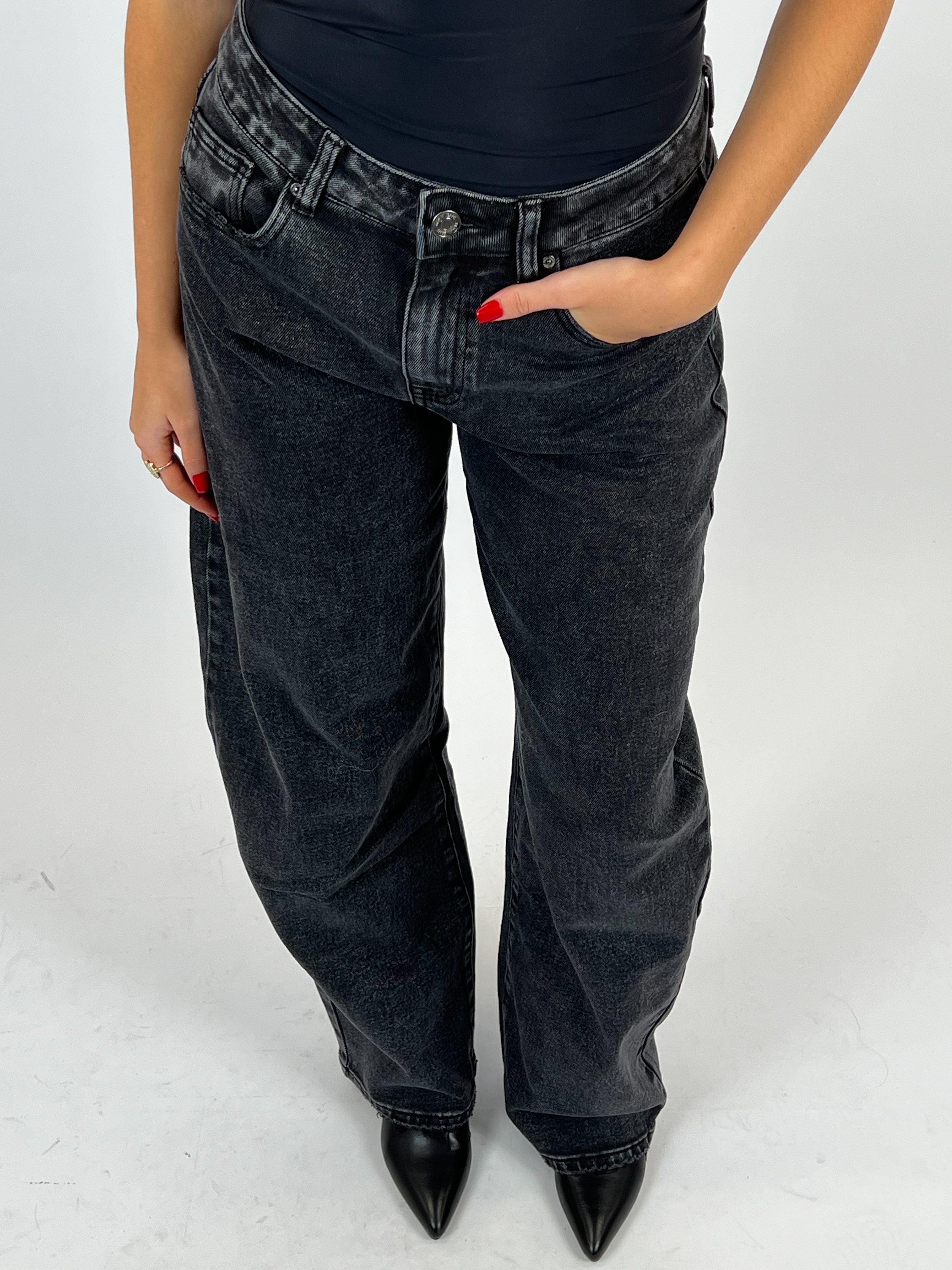 RHINESTONE BUM STRETCH WIDE LEG BLACK