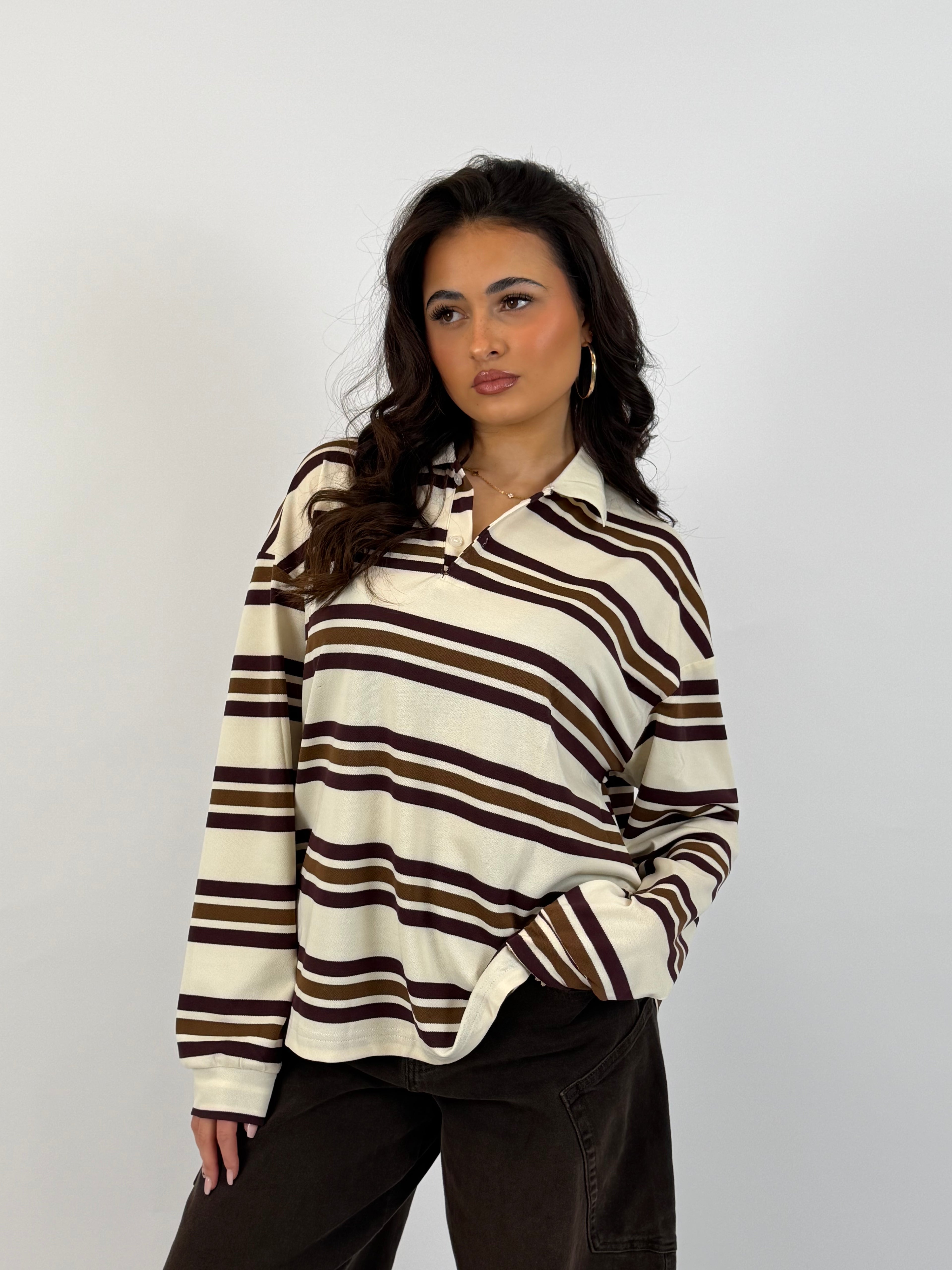 POLO LONGSLEEVE BORDEAUX/CREAM