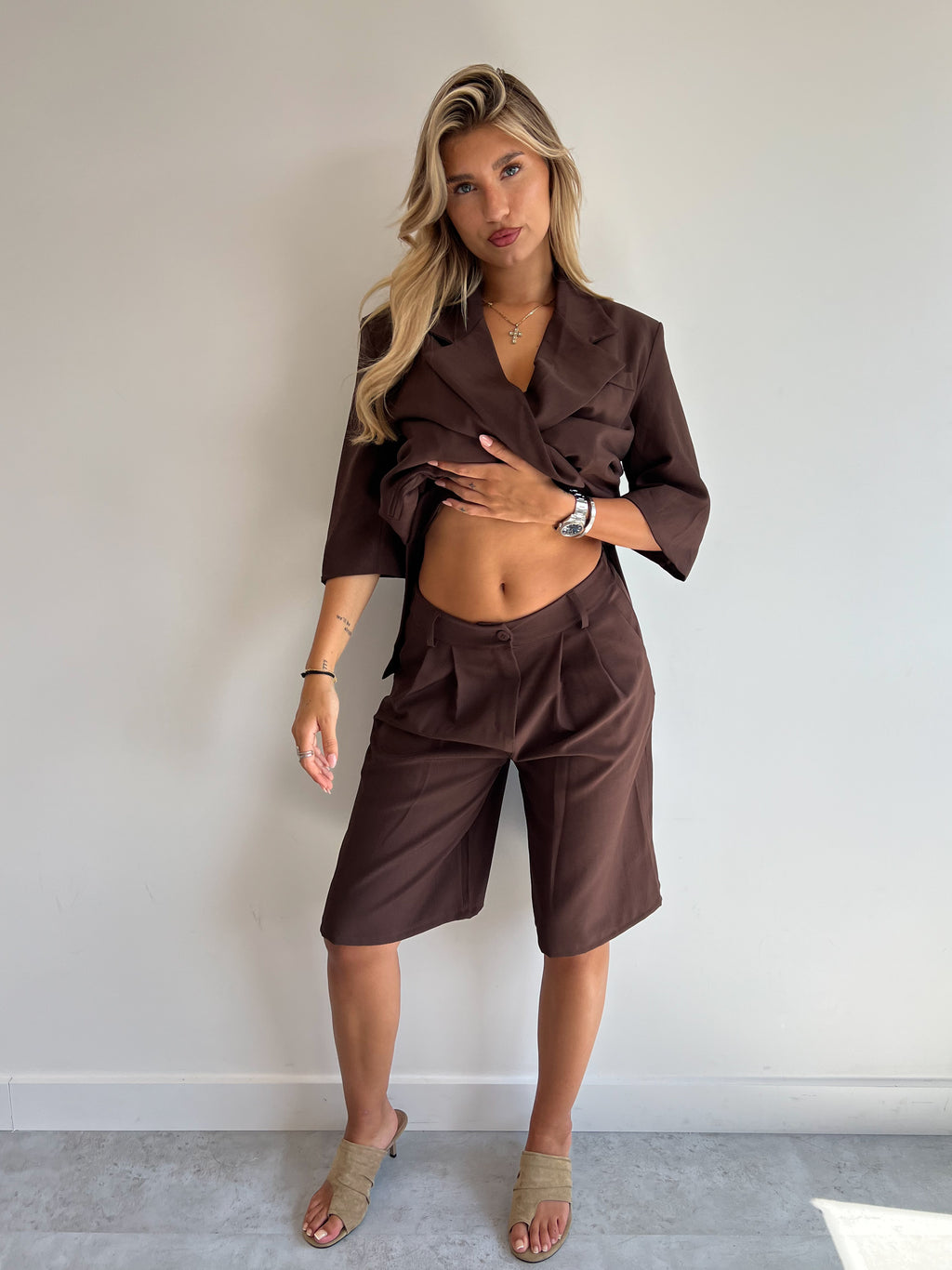 BIANCA BLAZER+JORT SET CHOCO