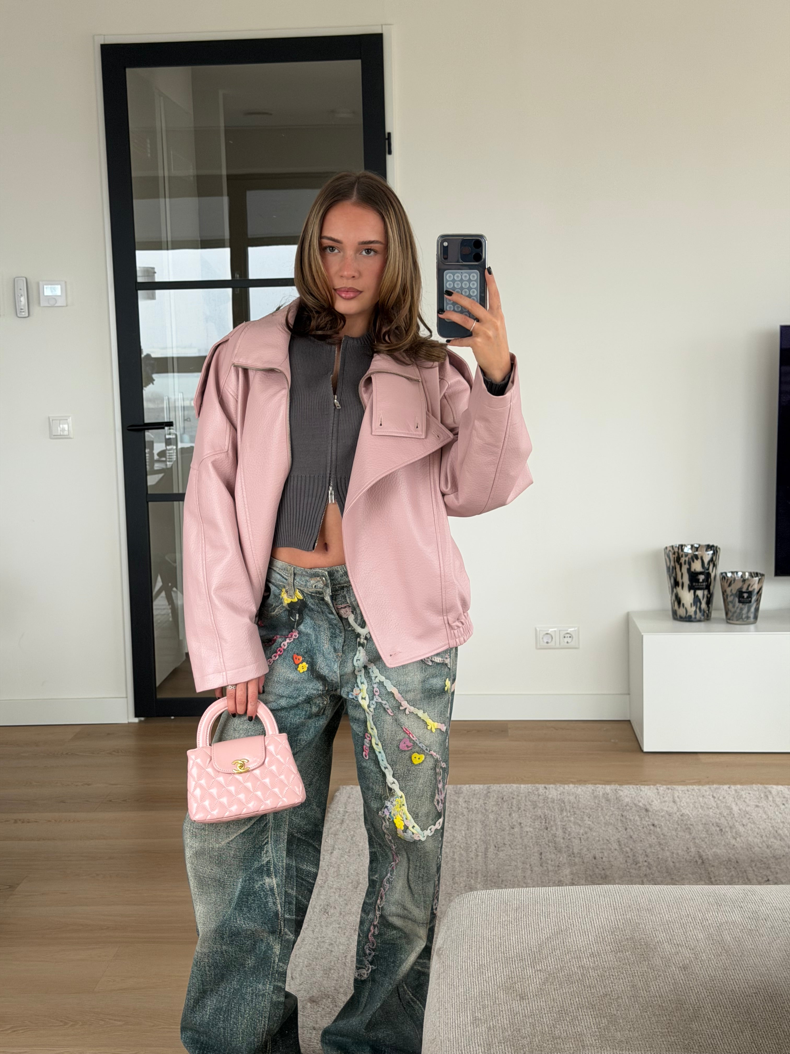 LAURENT PINK LEATHER JACKET