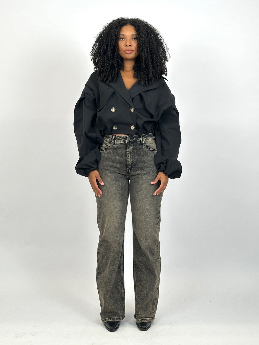 CROPPED PUFFY TRENCH BLACK