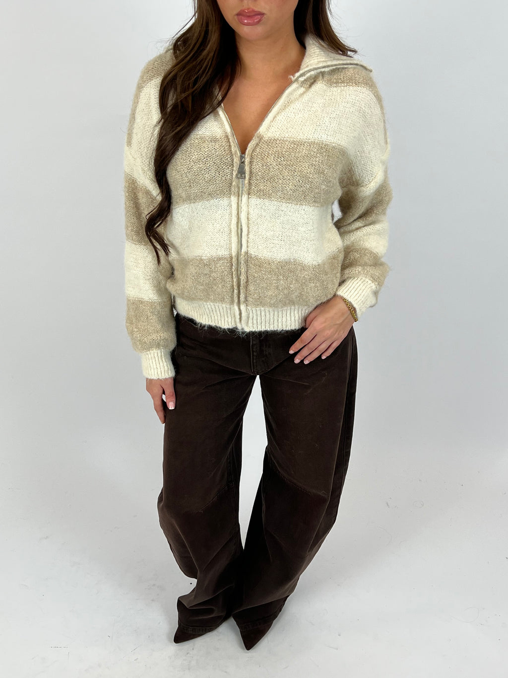 ZIP KNIT TAUPE/BEIGE