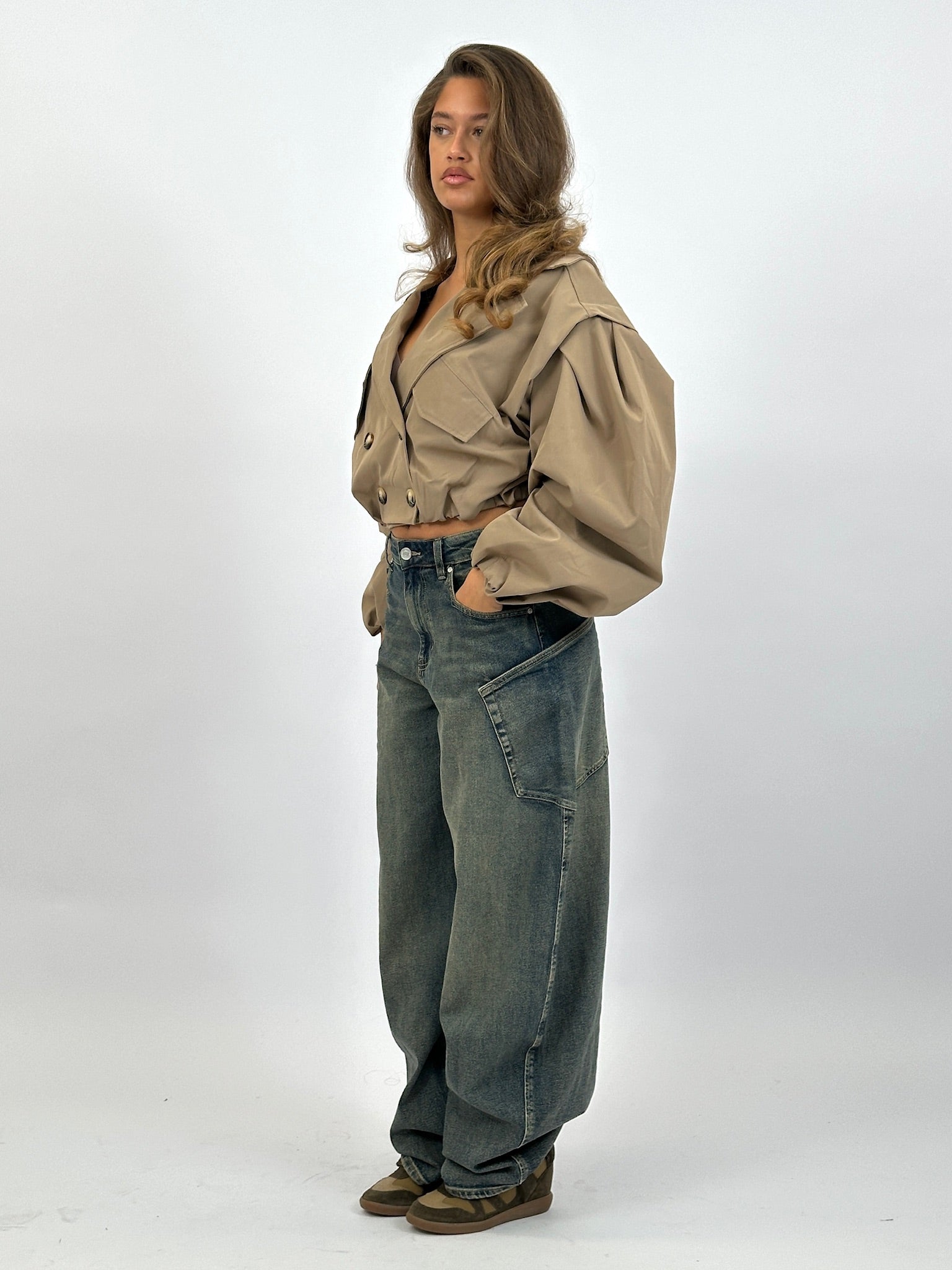 CROPPED PUFFY TRENCH CAMEL