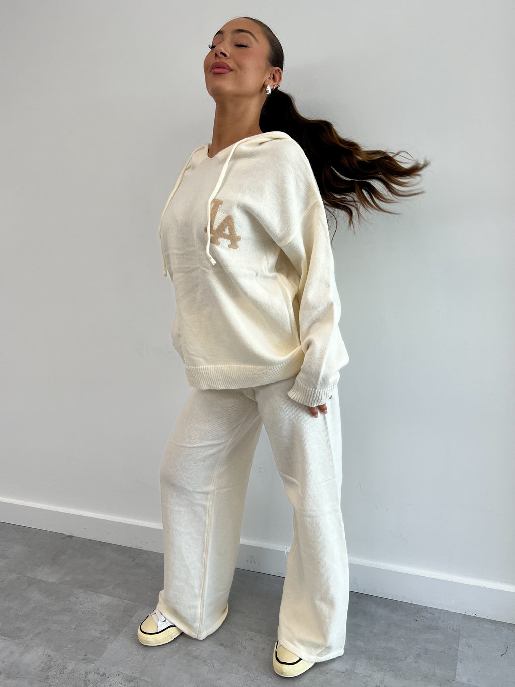 LA KNIT HOODIE TRACKSUIT BEIGE