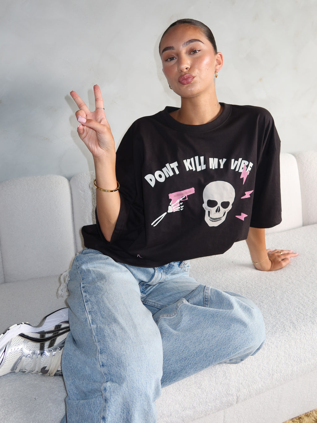 „Don't Kill My Vibe“-Strass-T-Shirt
