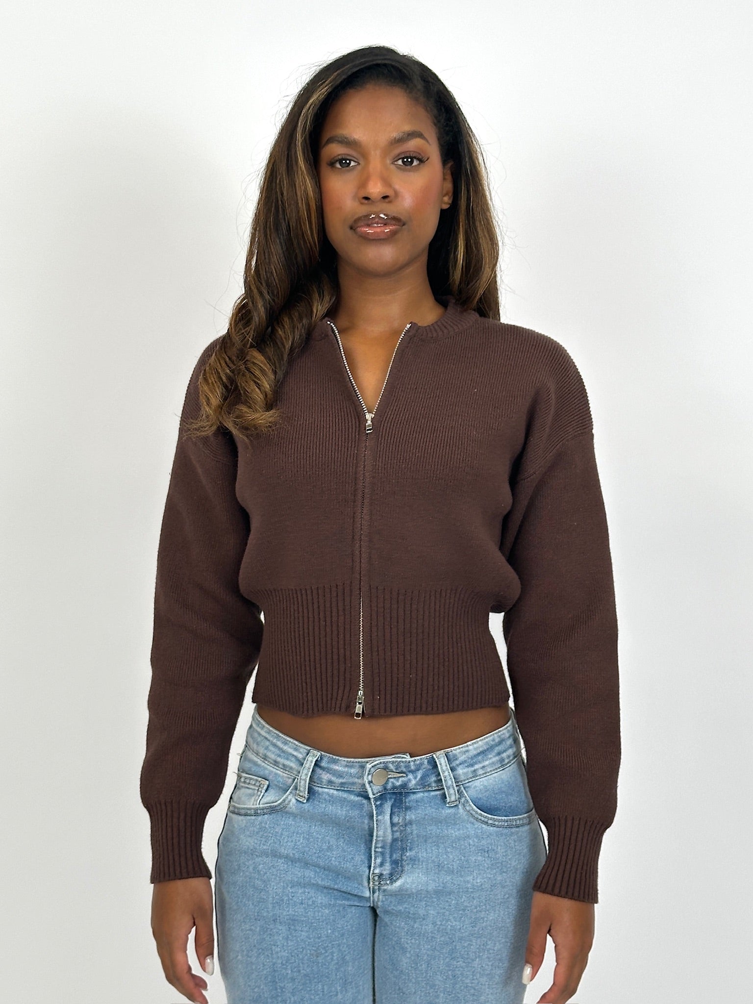 ZIP CARDIGAN CHOCO