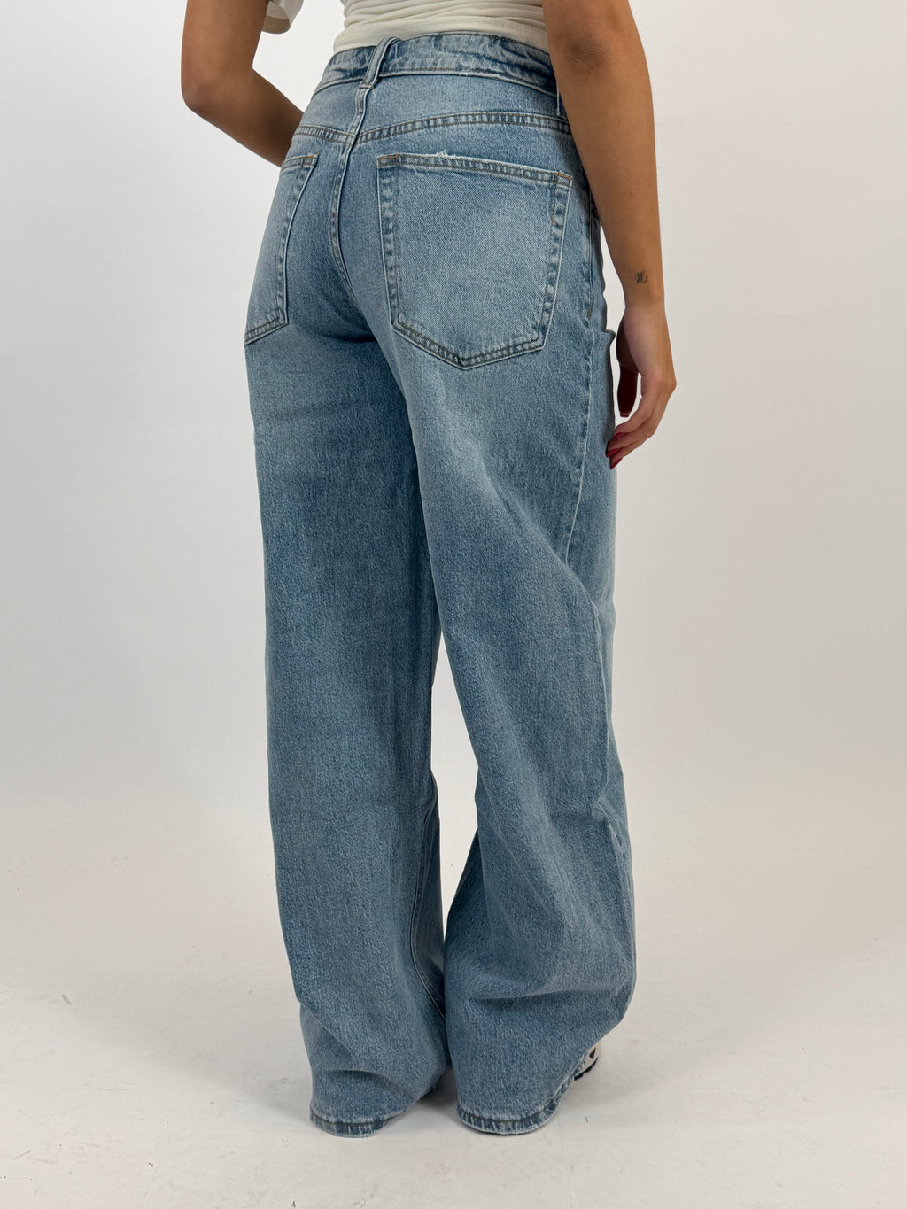 FOLDED WAIST JEANS MID BLUE