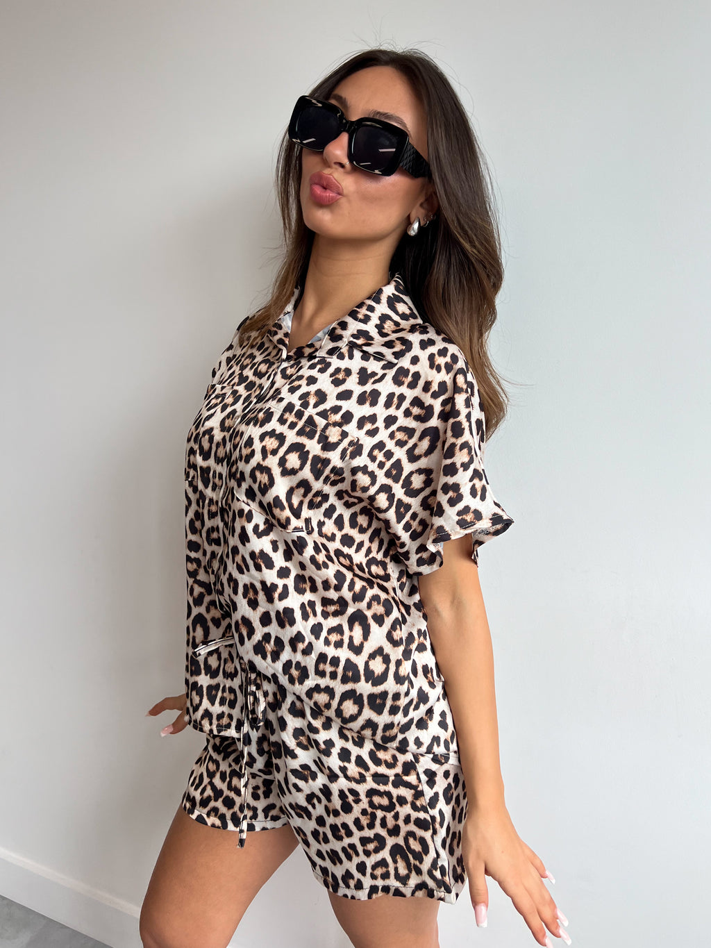 LEOPARD SATIN SET LIGHT BROWN