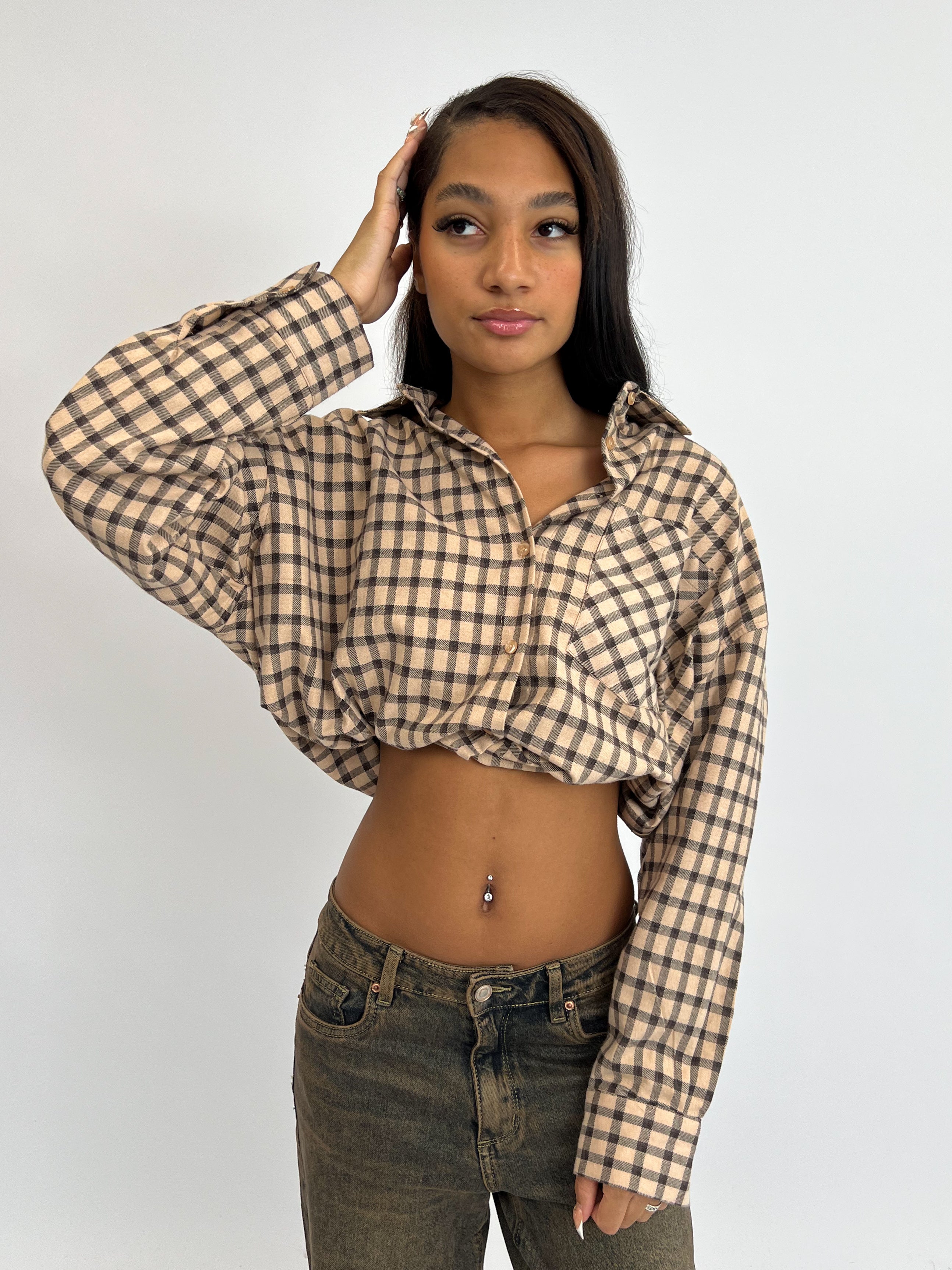 CHECKERED SHIRT NUDE/BLACK