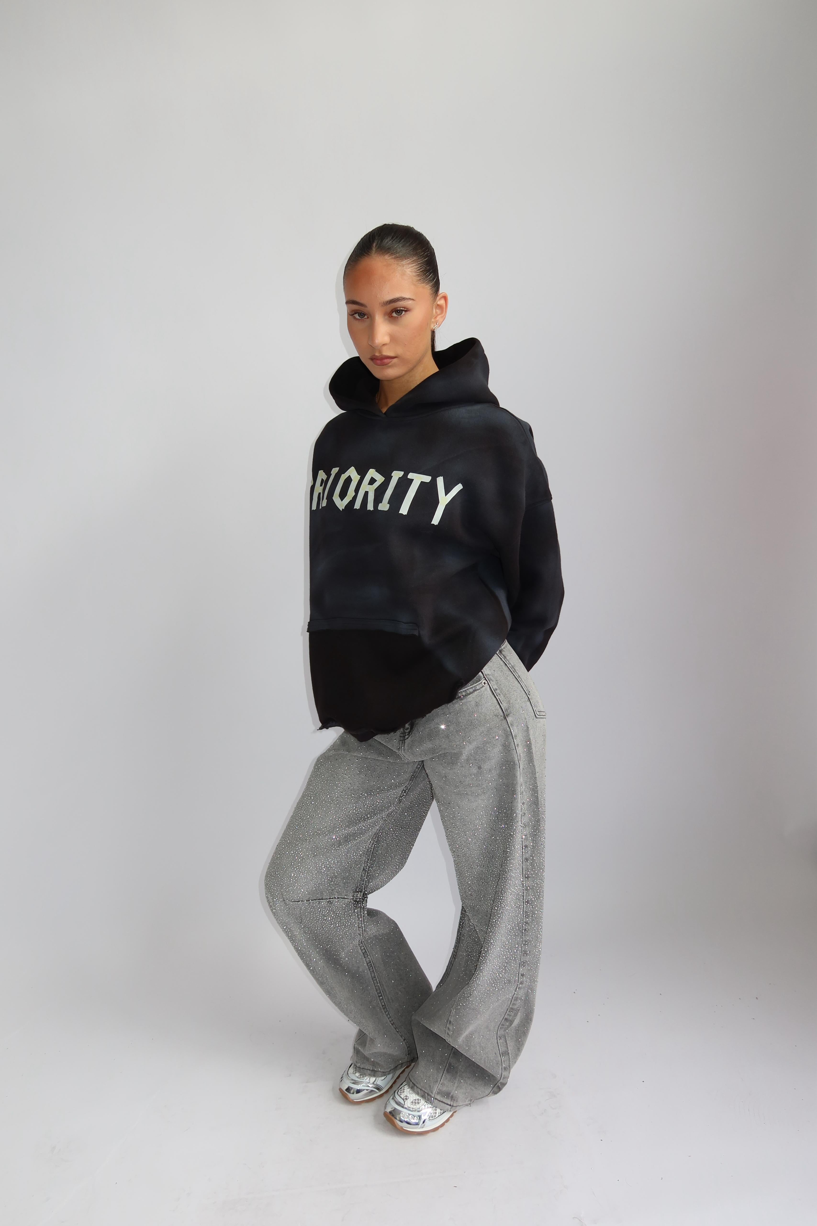 PRIORITY WASHED TAPE HOODIE CHARCOAL