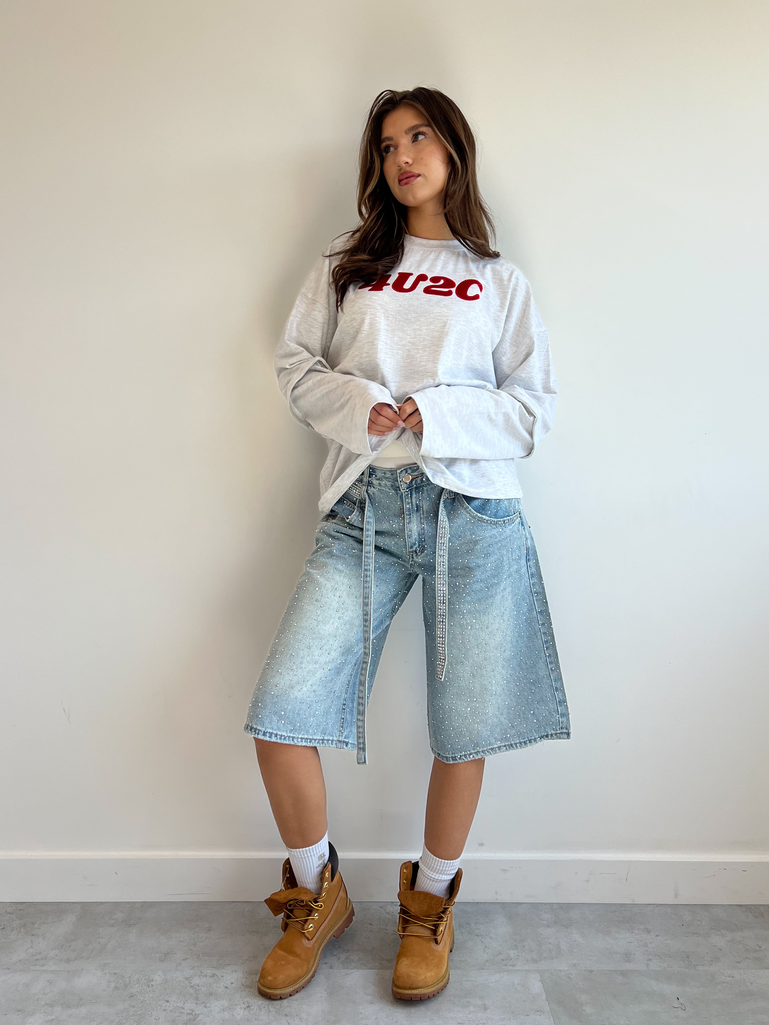 RHINESTONE DENIM JORTS