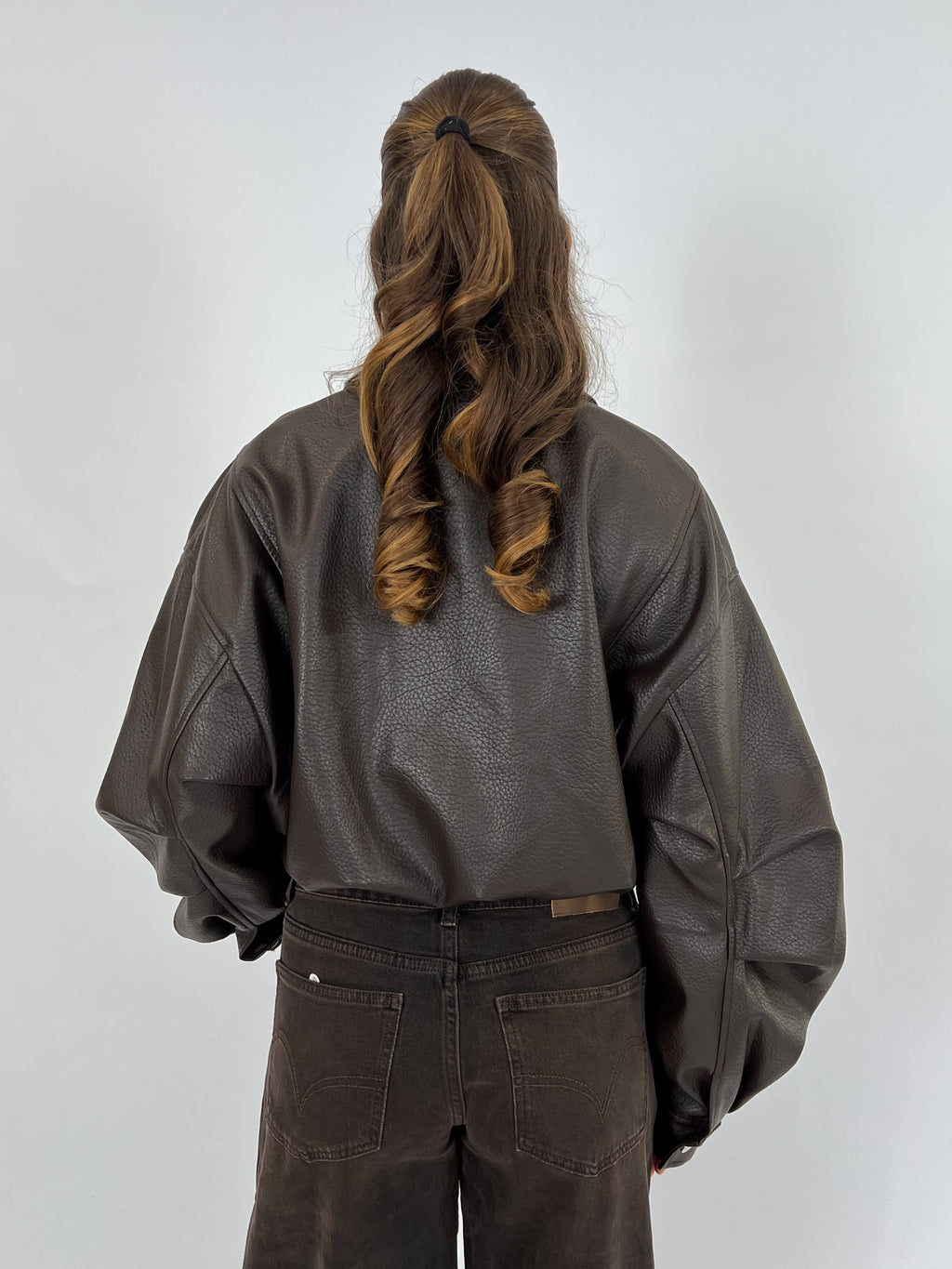 PUFFY LEATHER BOMBER BROWN