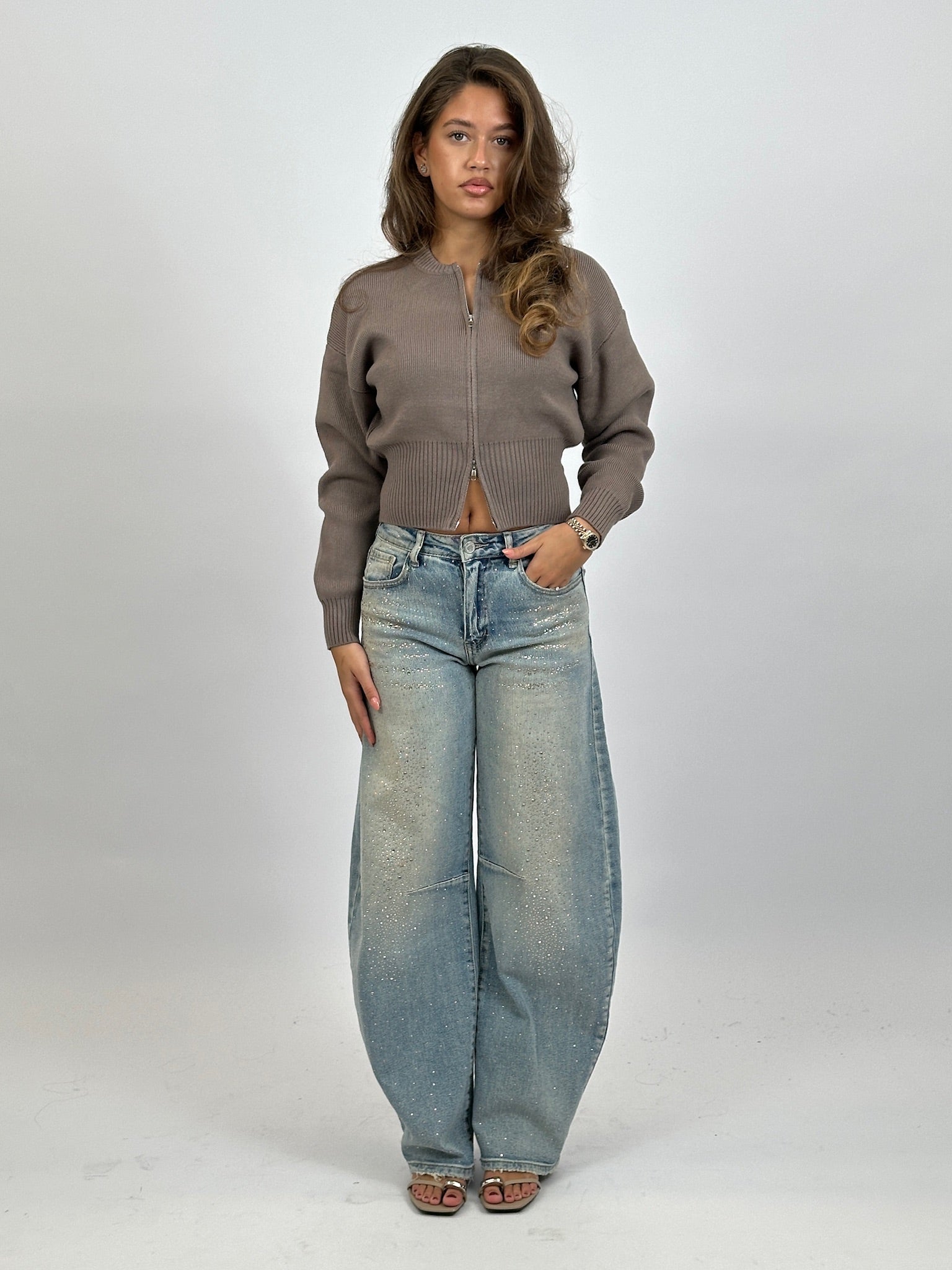 RHINESTONE STRETCH BARREL VINTAGE WASH