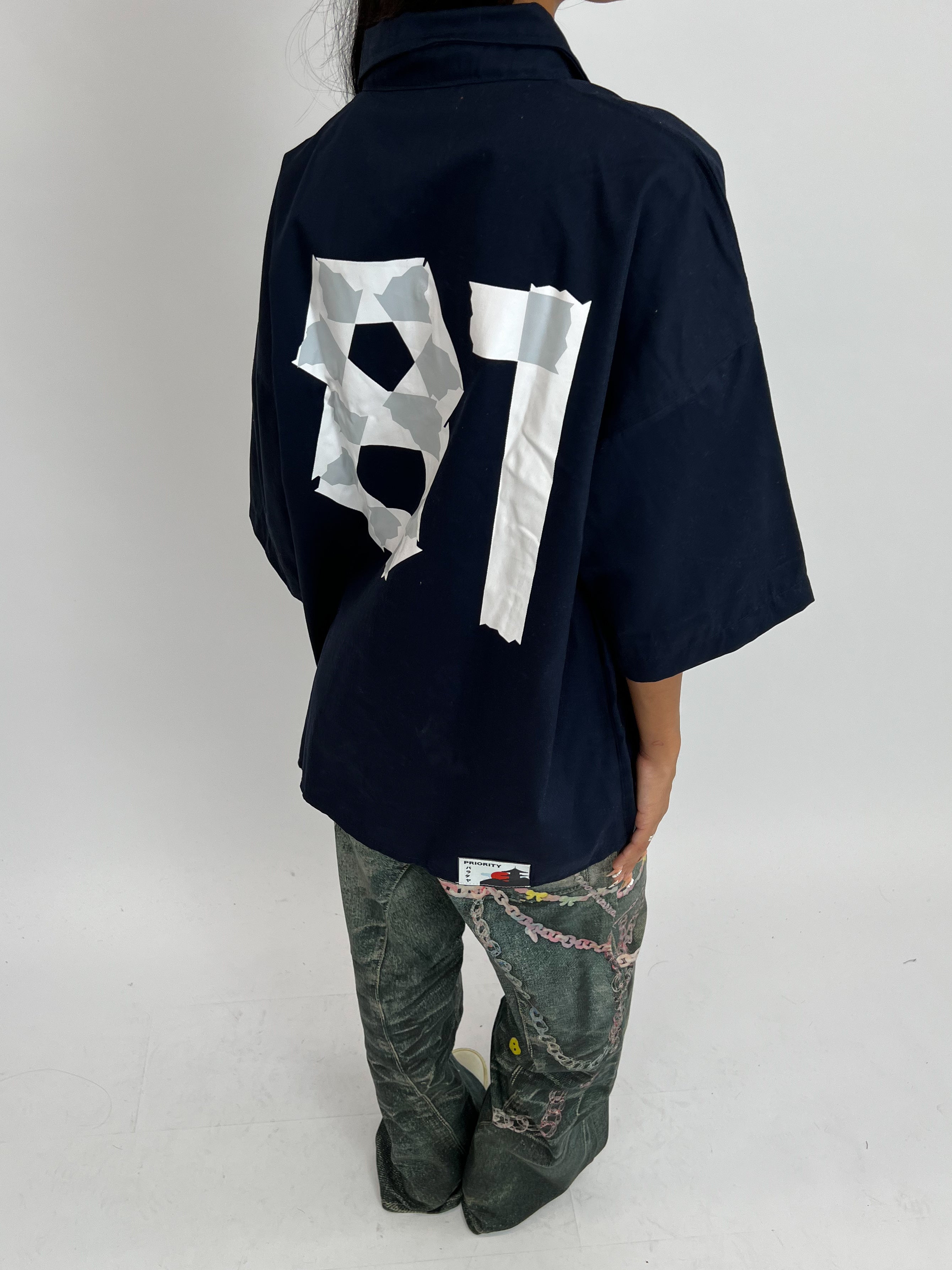 EXCLUSIVE TOKYO 81 BOYFRIEND BLOUSE NAVY/WHITE
