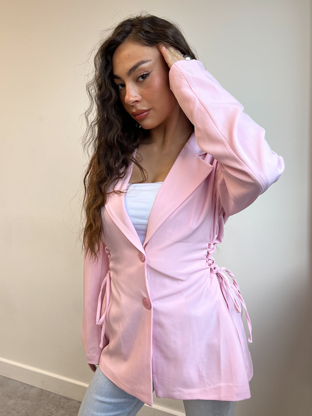 PREMIUM TIE BLAZER PINK