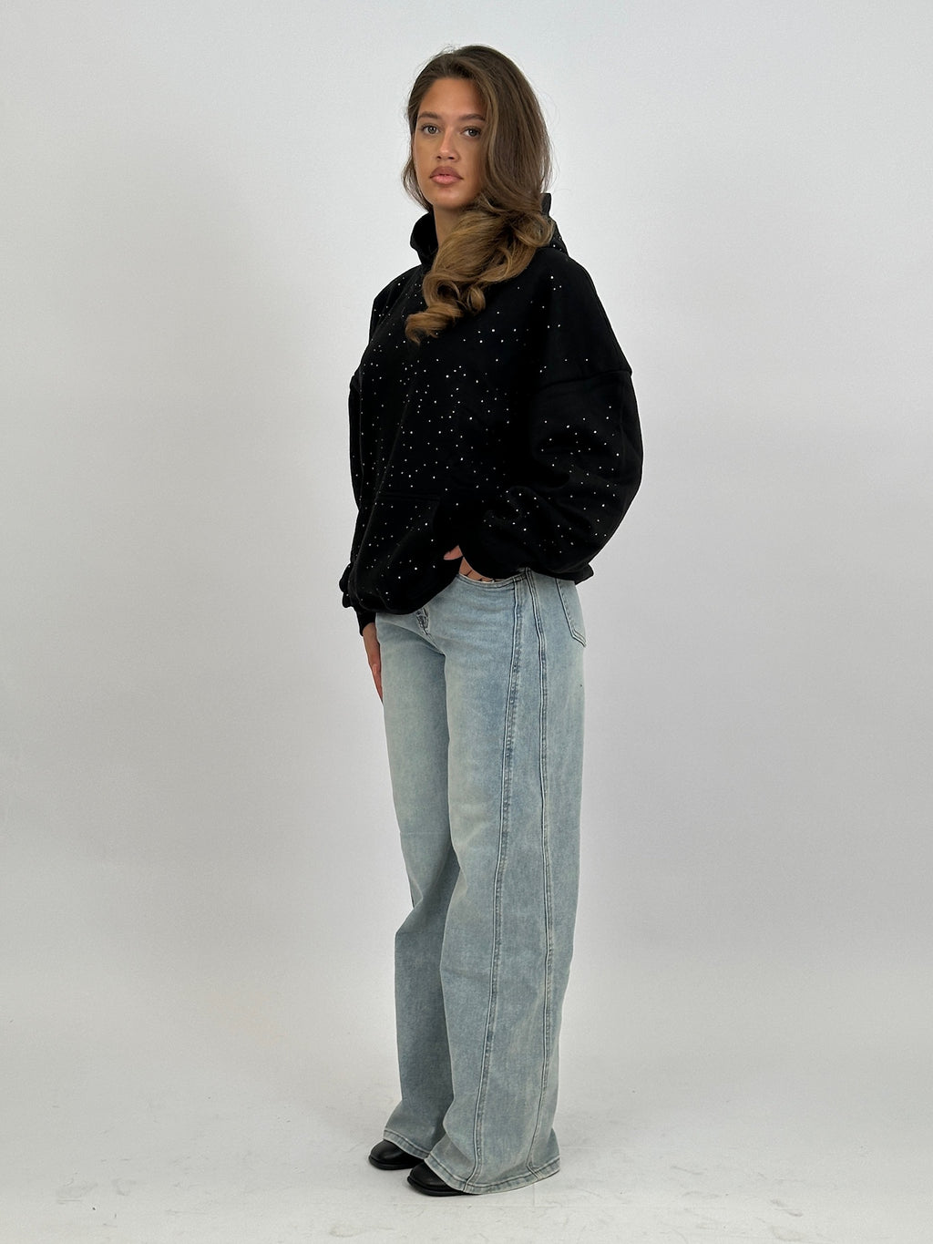 RHINESTONE HOODIE BLACK