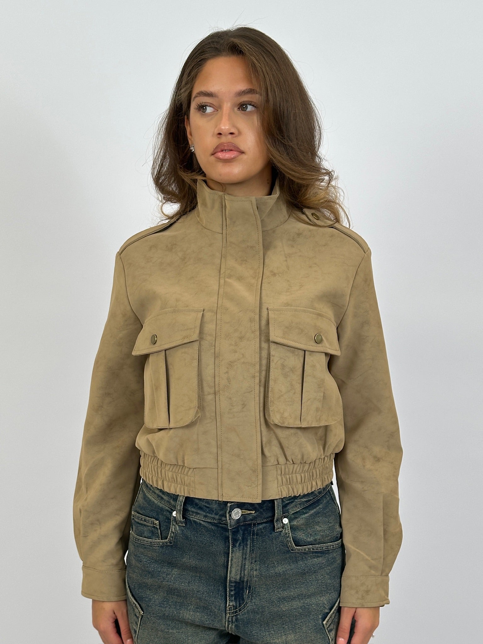 SUÈDE LOOK BOMBER JACKET BEIGE