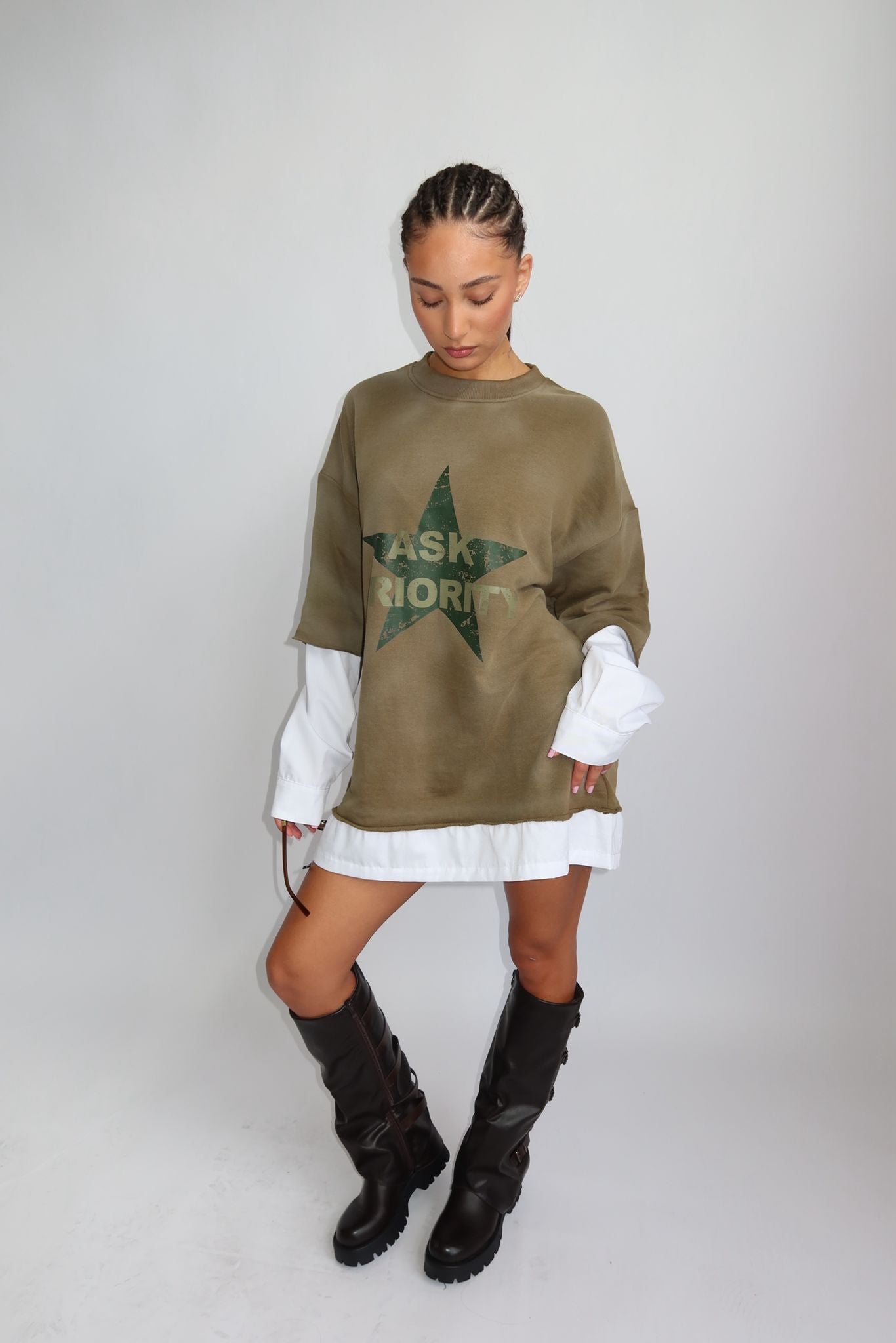 EXCLUSIVE WHITE SHIRT LONGSLEEVE GREEN WASH