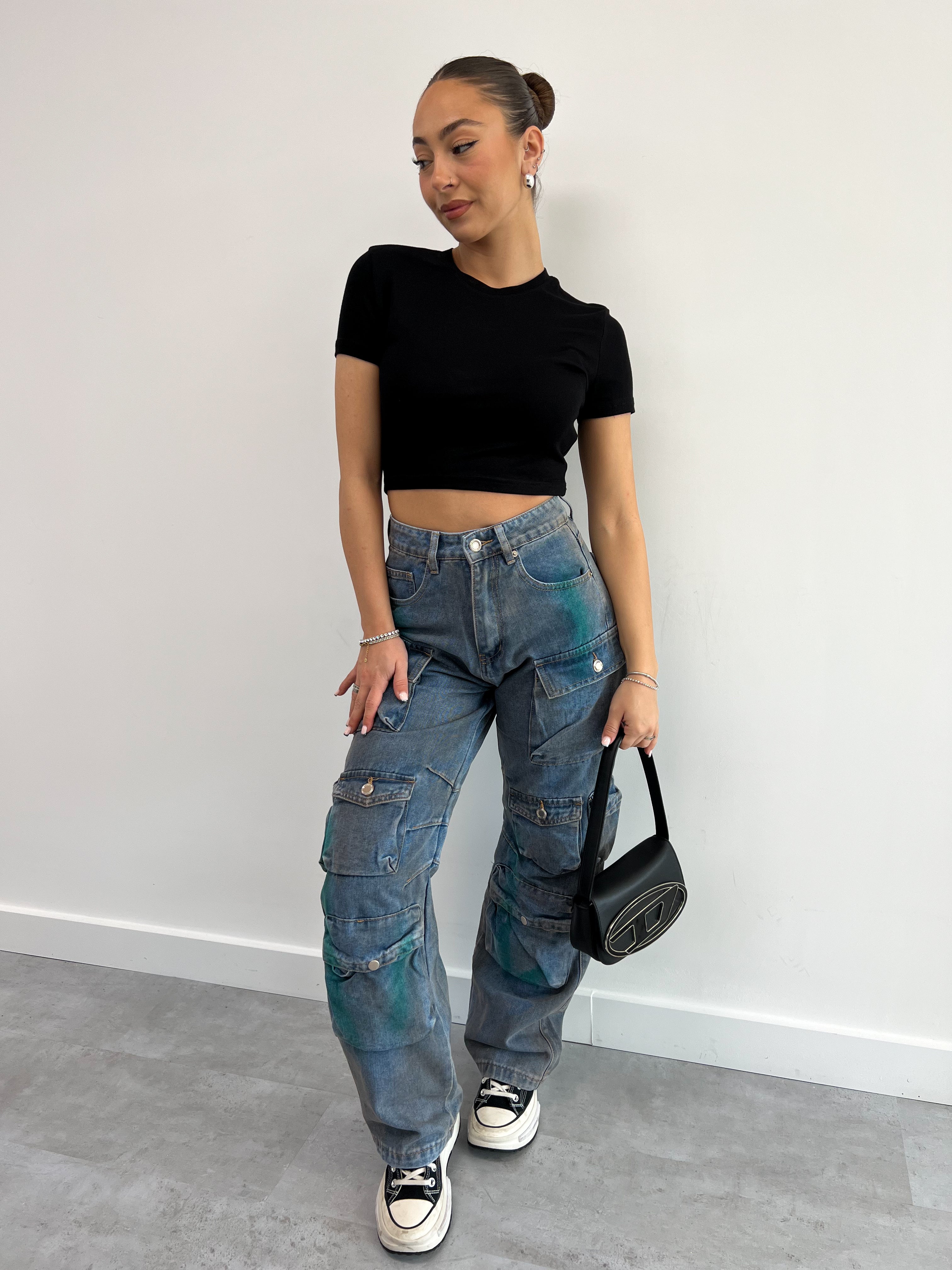 Von Attico inspiriertes Multi-Pocket-Cargo in Grün