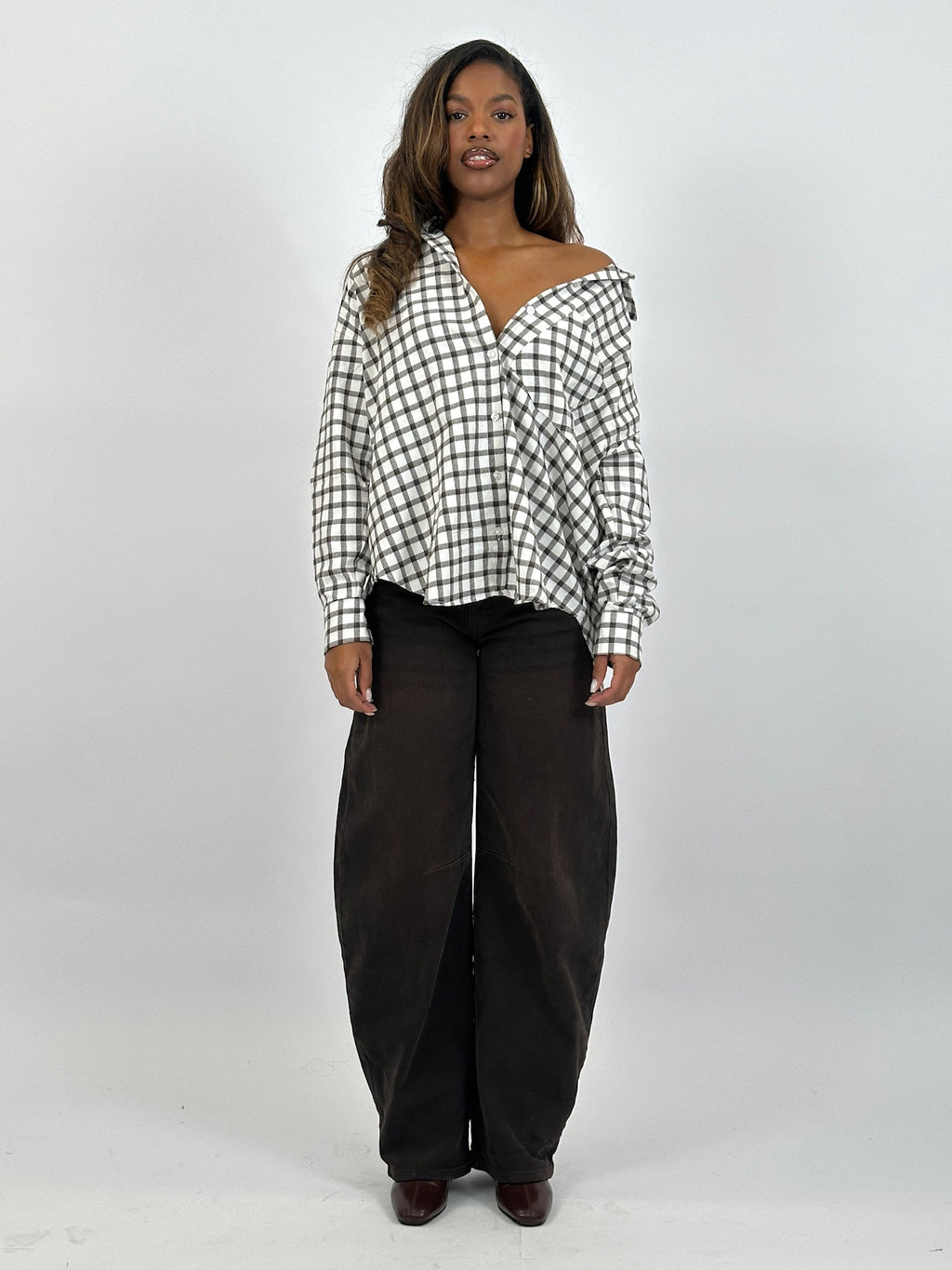 CHECKERED SHIRT WHITE/BROWN