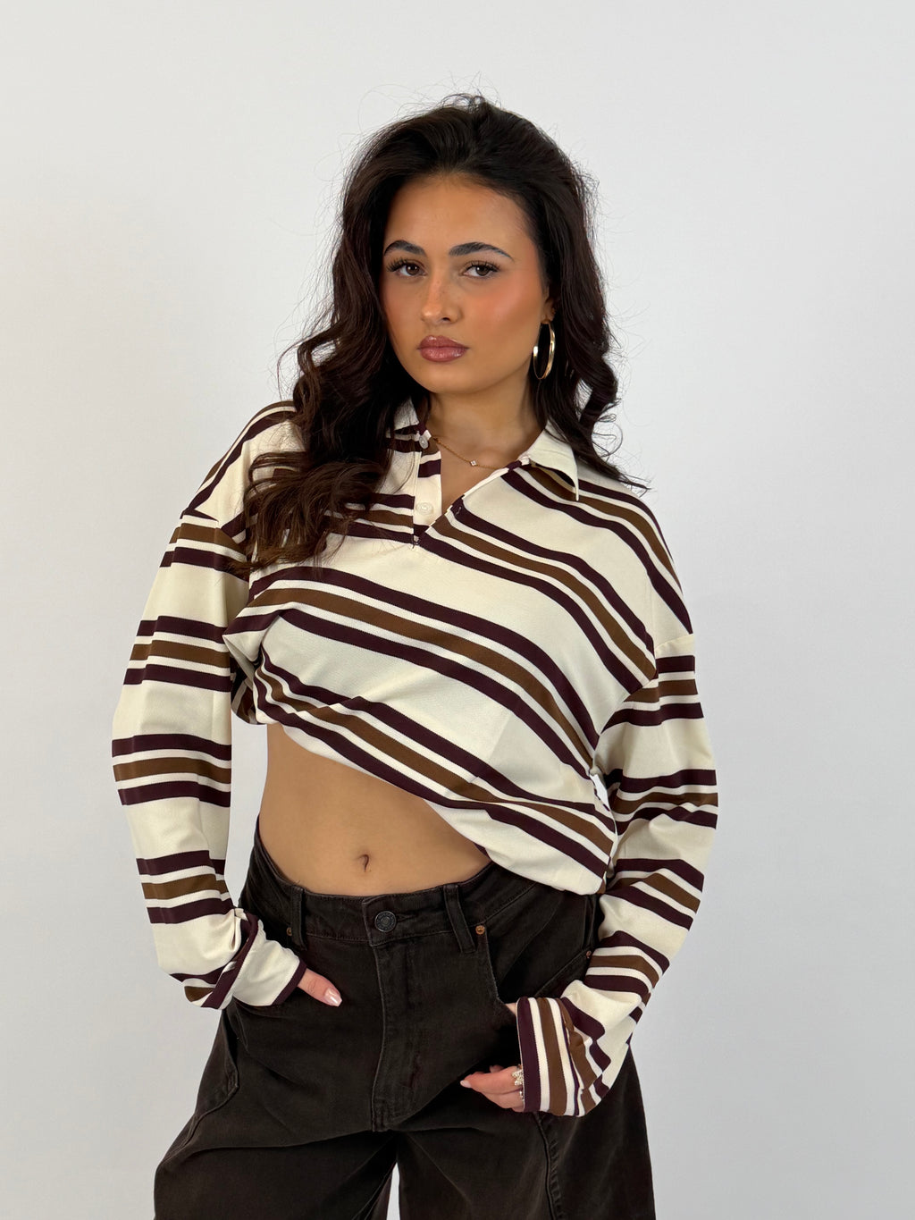 POLO LONGSLEEVE BORDEAUX/CREAM