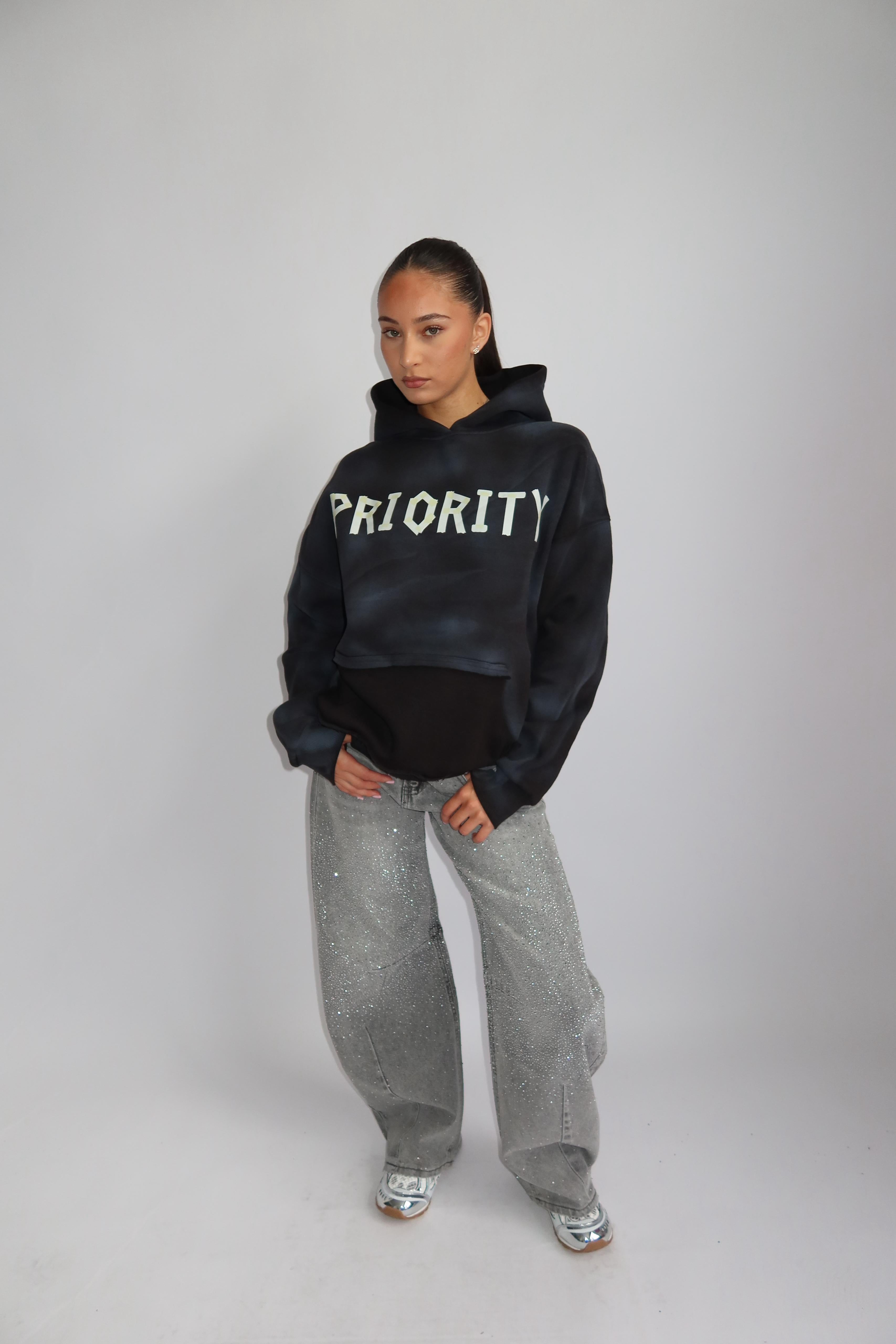 PRIORITY WASHED TAPE HOODIE CHARCOAL