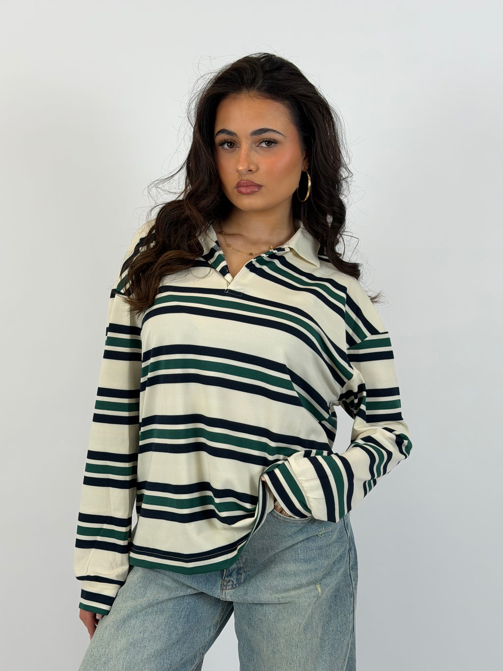 POLO LONGSLEEVE NAVY/CREAM