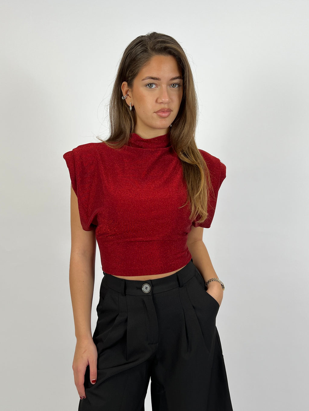 PADDED LUREX TOP RED
