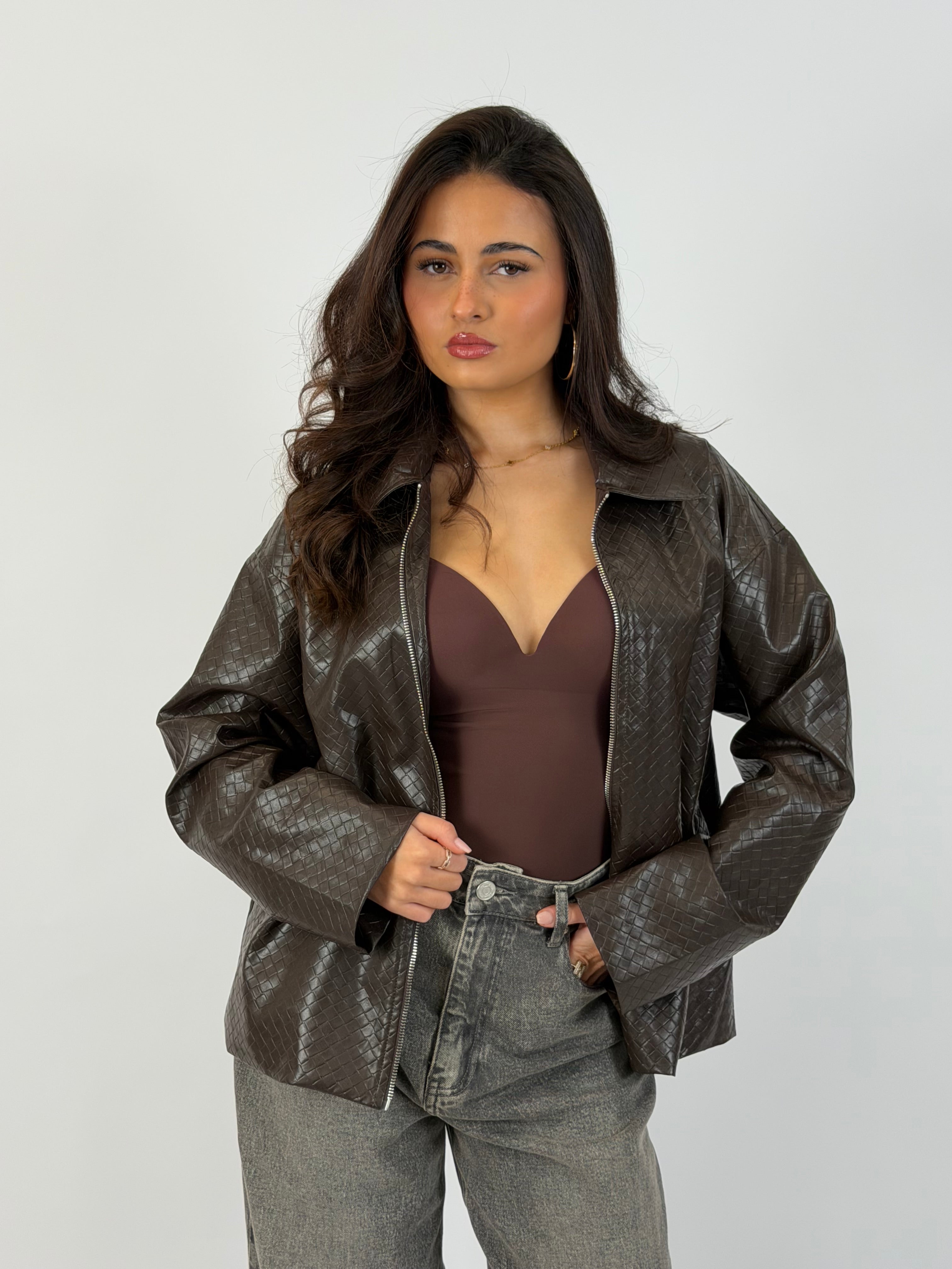 BRAIDED ZIP JACKET CHOCO