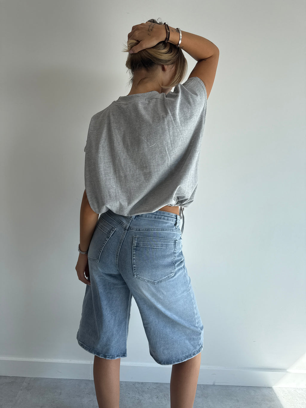 DOUBLE WAIST STRETCH JORT BLUE