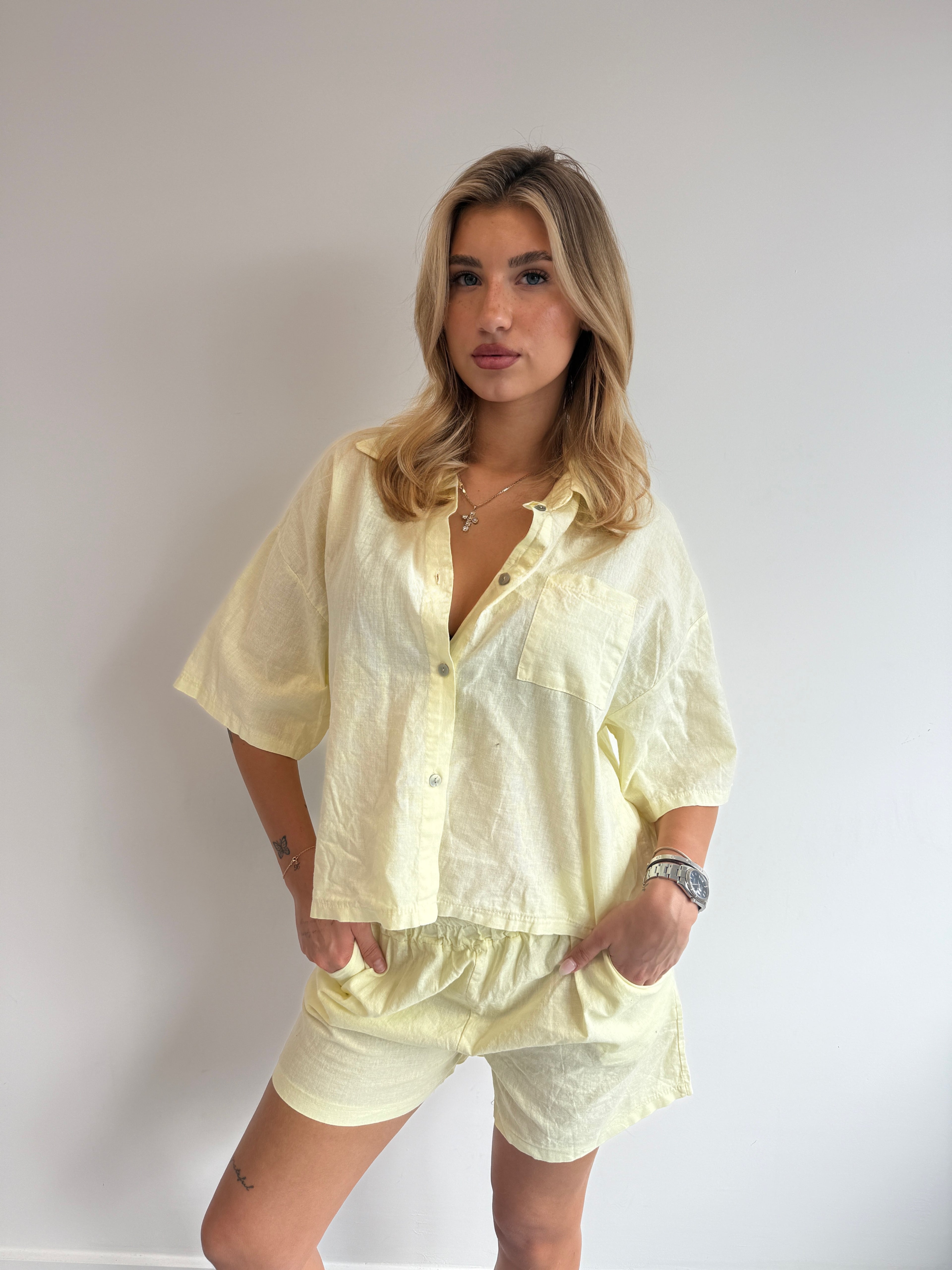SHORT LINEN SET LEMON