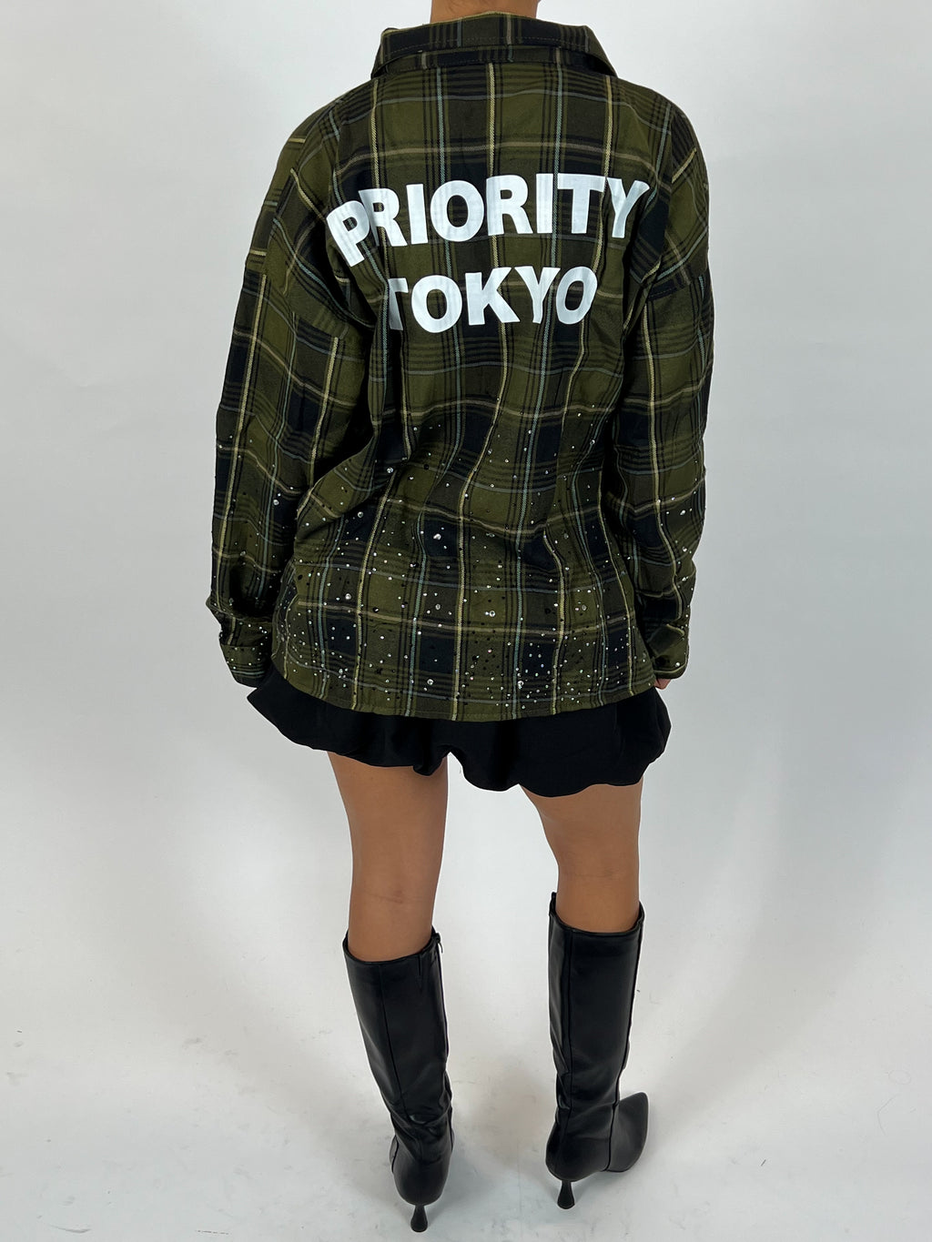 EXCLUSIVE CHECKED RHINESTONES SHIRT ARMY