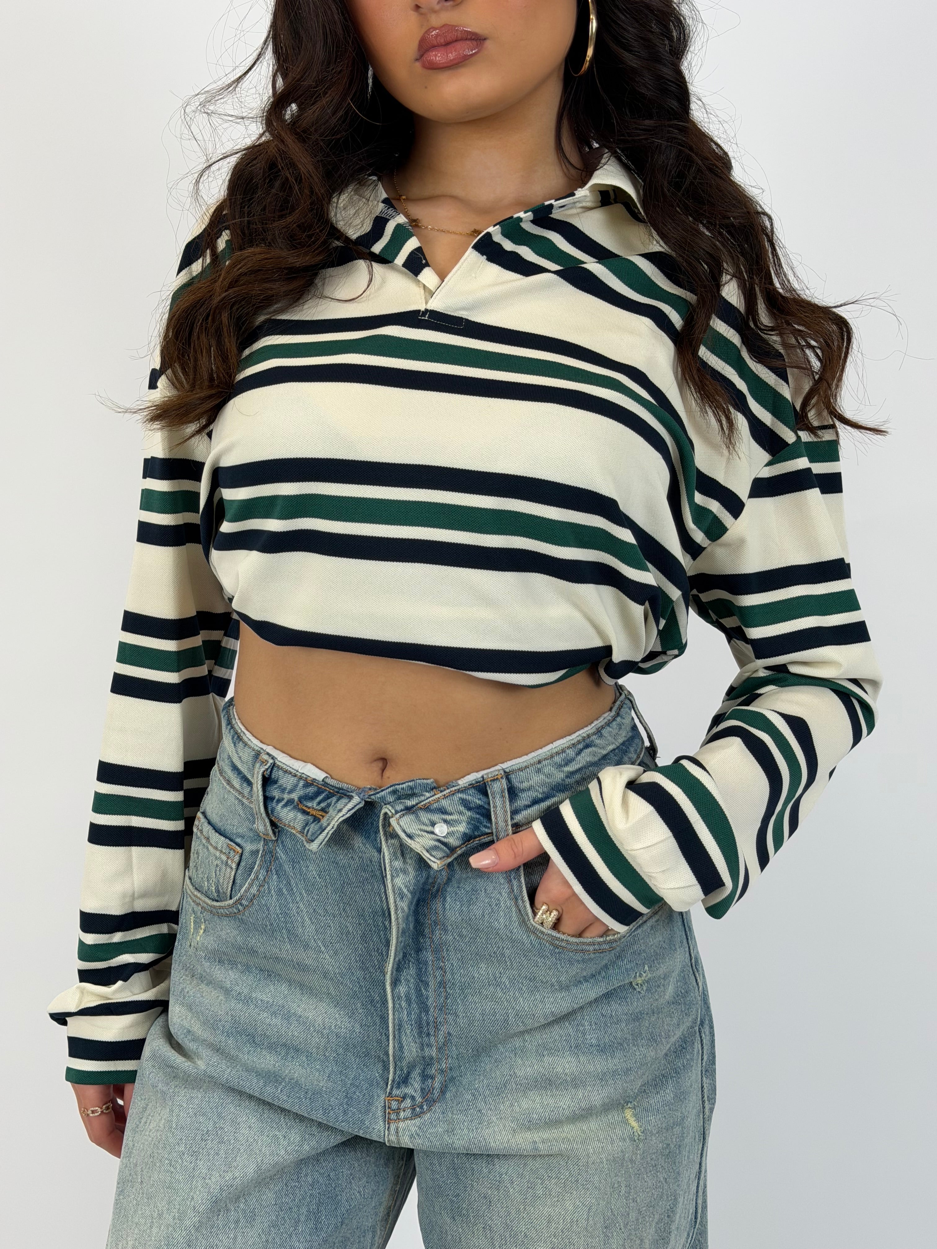 POLO LONGSLEEVE NAVY/CREAM