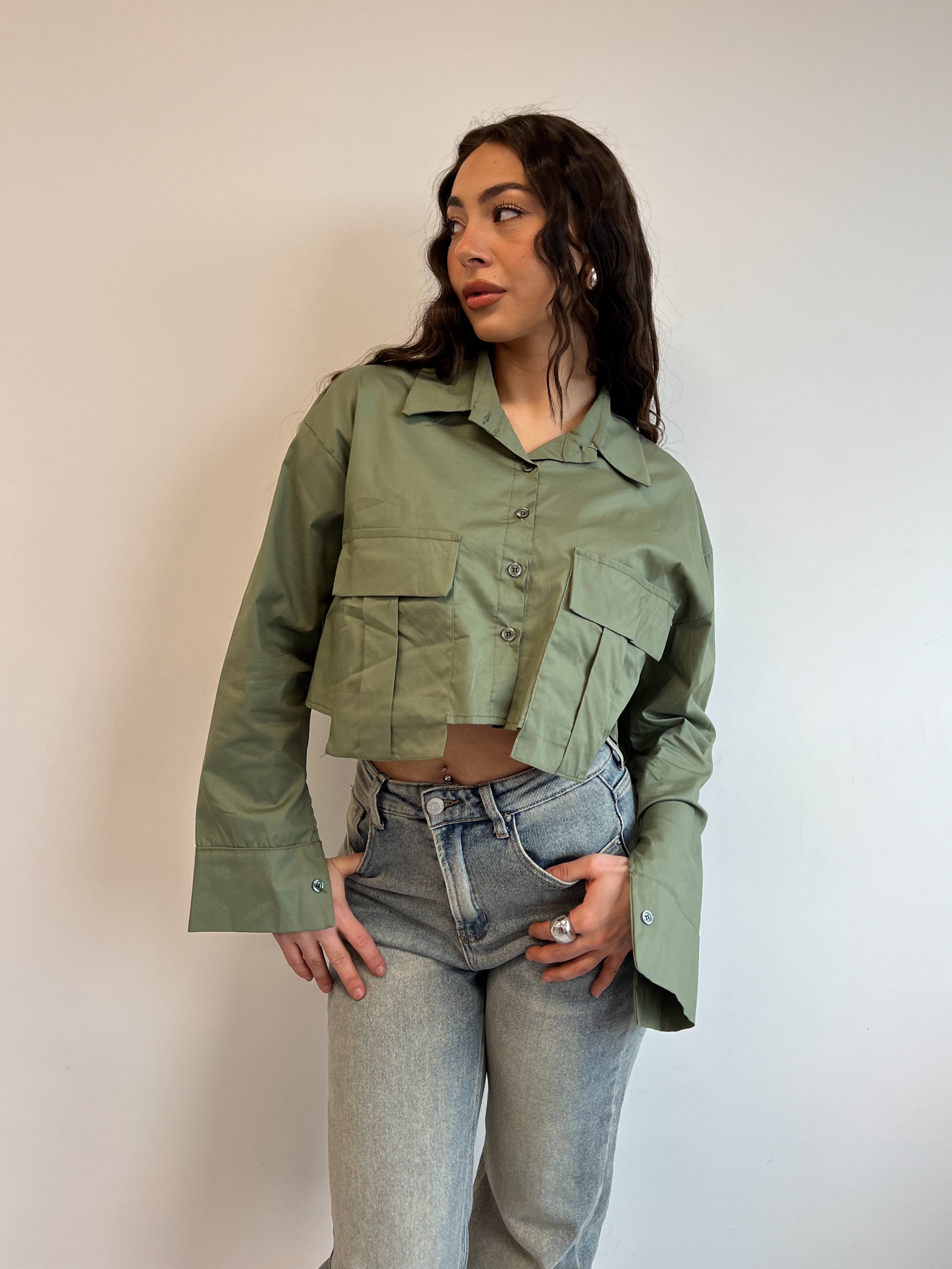 CROP POCKET BLOUSE ARMY