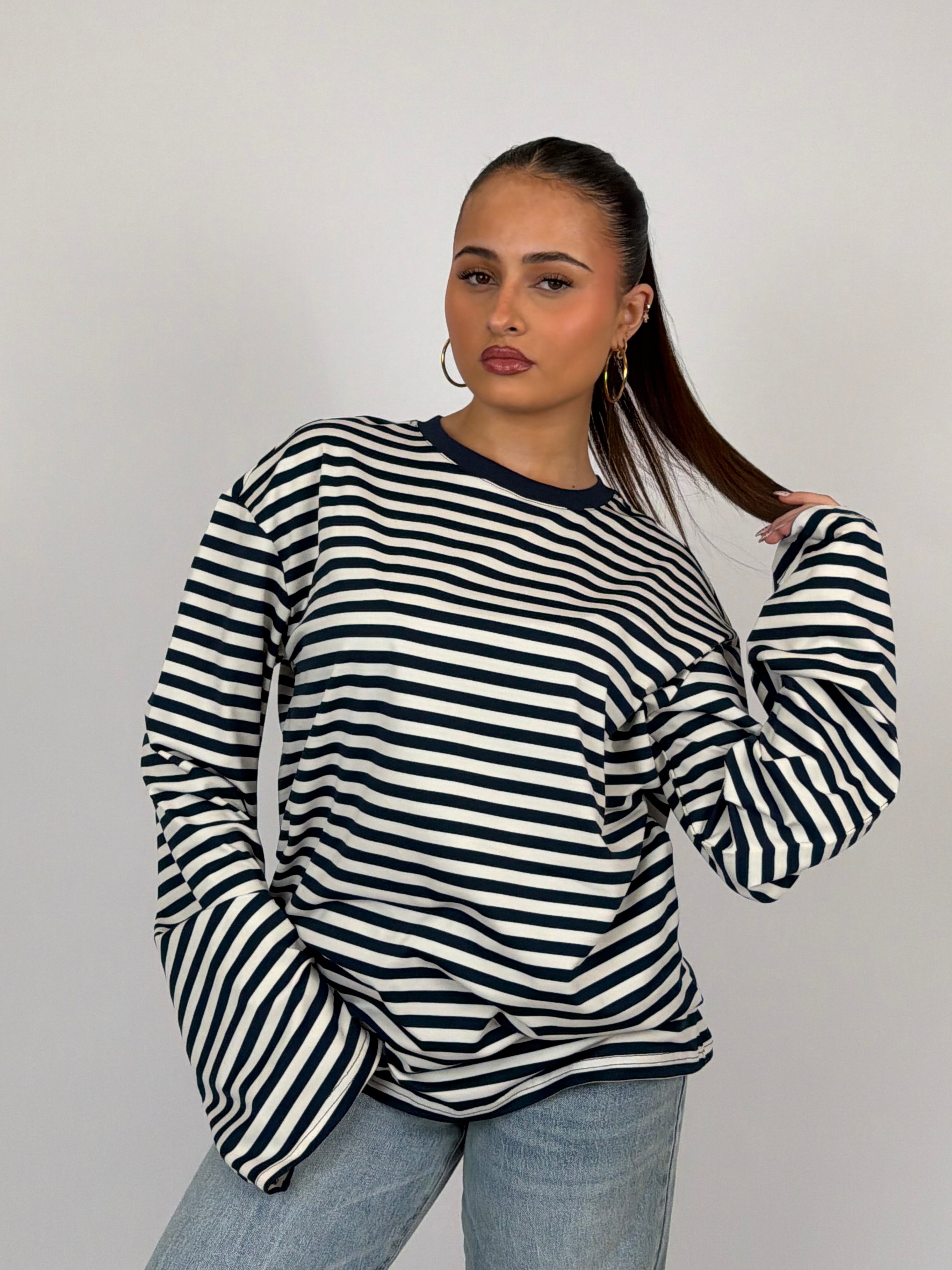 SOLANGE STRIPED LONGSLEEVE NAVY/CREAM